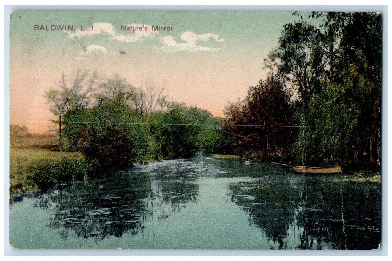 1909 View Of Natures Mirror Boat Baldwin Long Island NY Posted Antique Postcard
