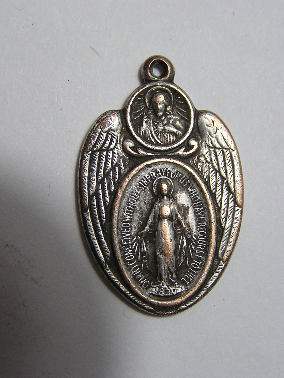 Antique Religous Pendant 1830 Mother Mary Jesus 