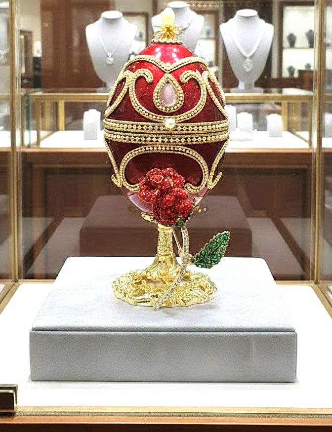 2001 Vintage Faberge Musical Egg Natural Egg Pure Gold decor Swarovski Handcarve