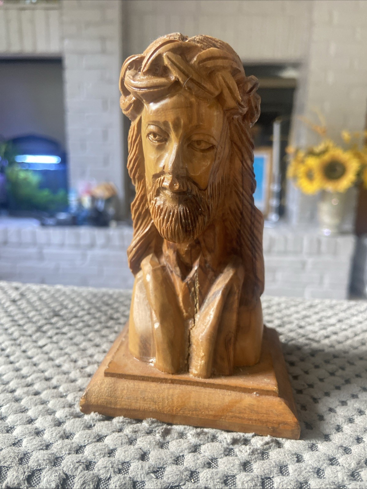 Vintage MCM Hand Carved Wood Bust of Jesus  ~ 5” Tall