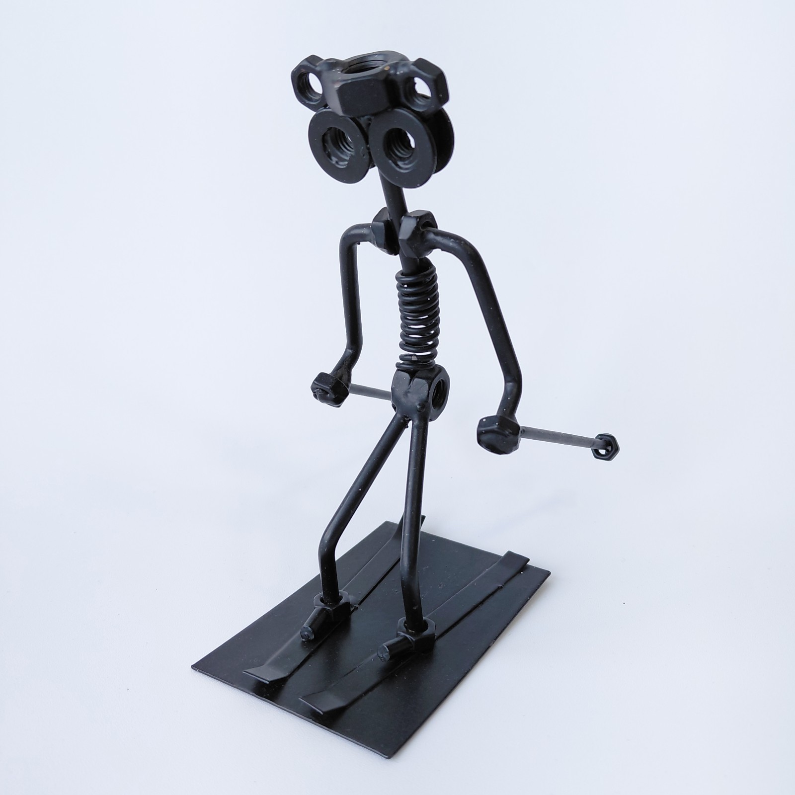 Vintage Metal Skier Nuts/Bolts Figure Skiing Welded Art Sports Black 6