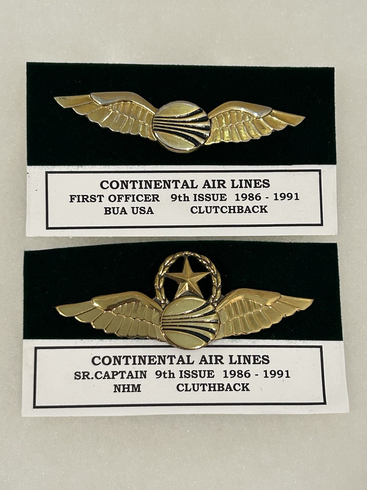 Vintage Continental Airlines Pilot Wings Progression Set 9th Issue 1986-1991