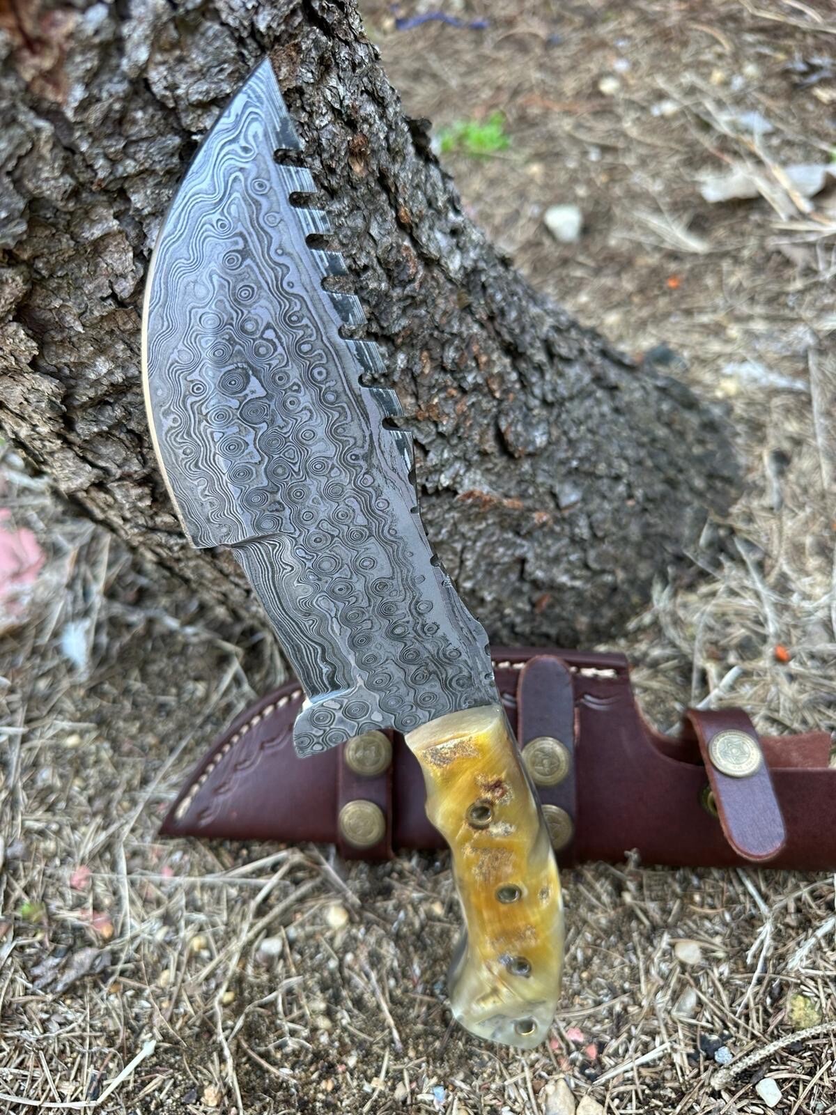 Tom TRACKER Brown Handmade Damascus Steel knife, Hunting & Survival Full Tang