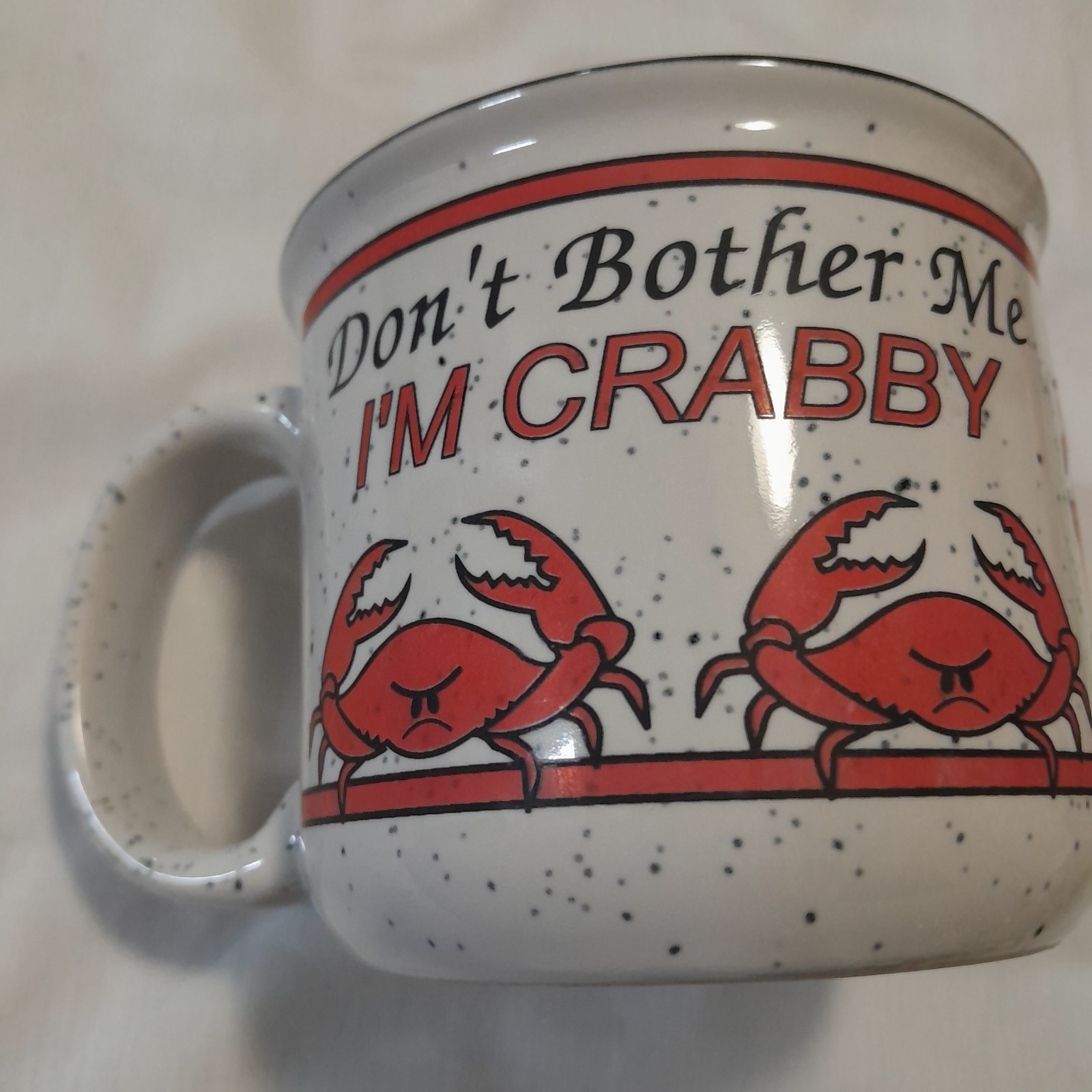 Don\'t Bother Me I\'m Crabby Nautical Speckled Soup Crab Mug Cup 16 oz M Ware Used Don\'t Bother Me I\'m Crabby Nautical Speckled Soup Crab Mug Cup 16 oz M Ware Used