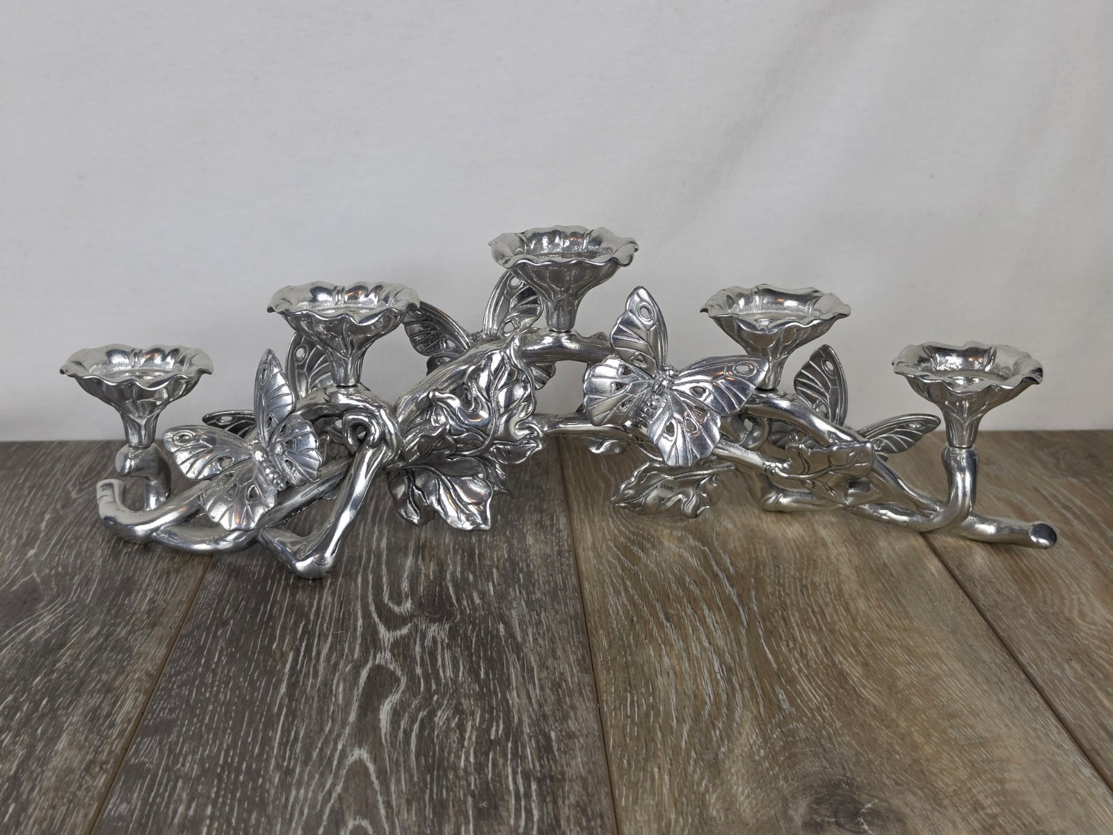 Vtg Arthur Court Butterfly & Floral Metal 5 Light Candelabra -16