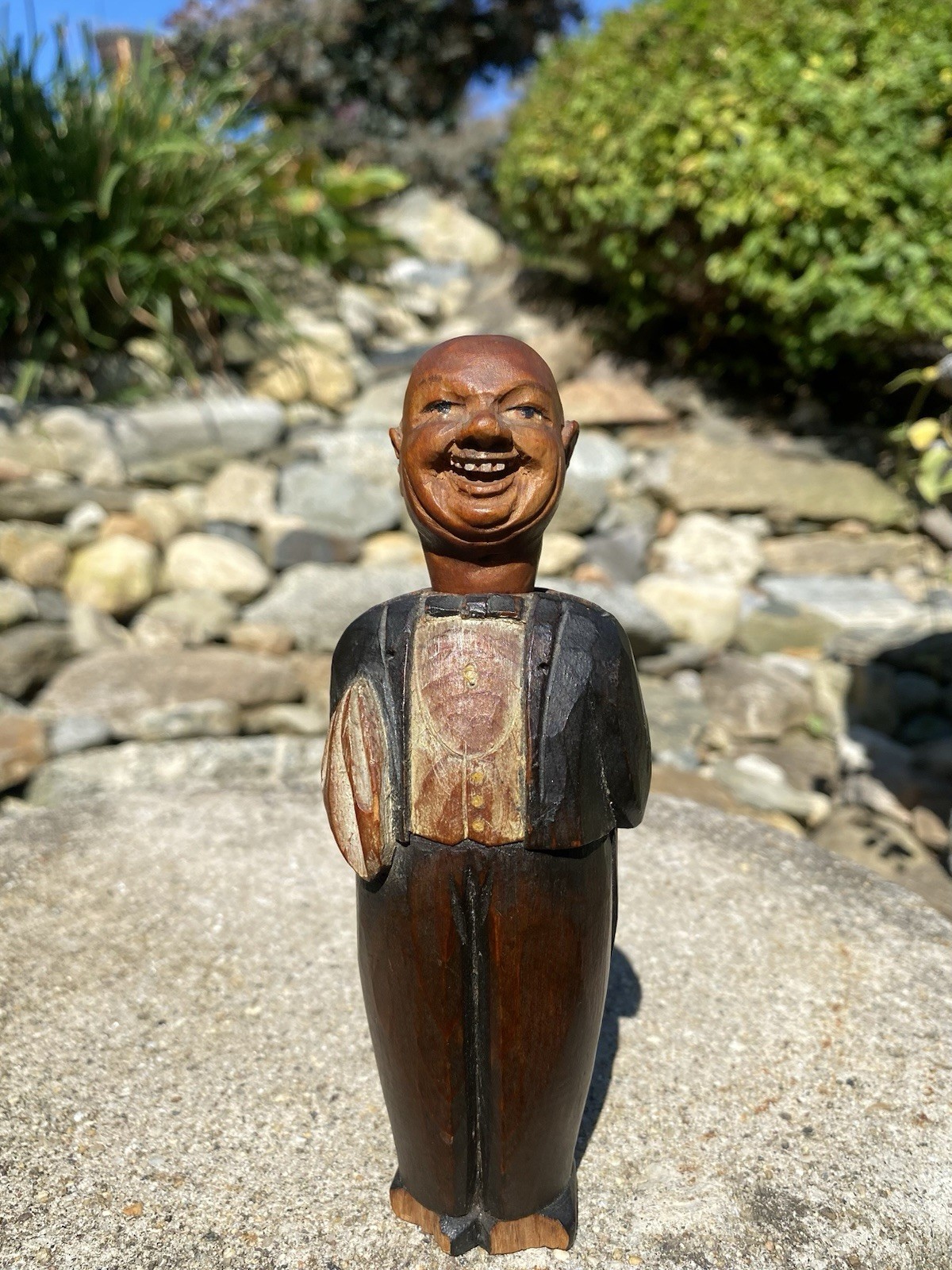 Antique Anri Hand Carved Painted Wood Bottle Opener Waiter Man Full Figure
