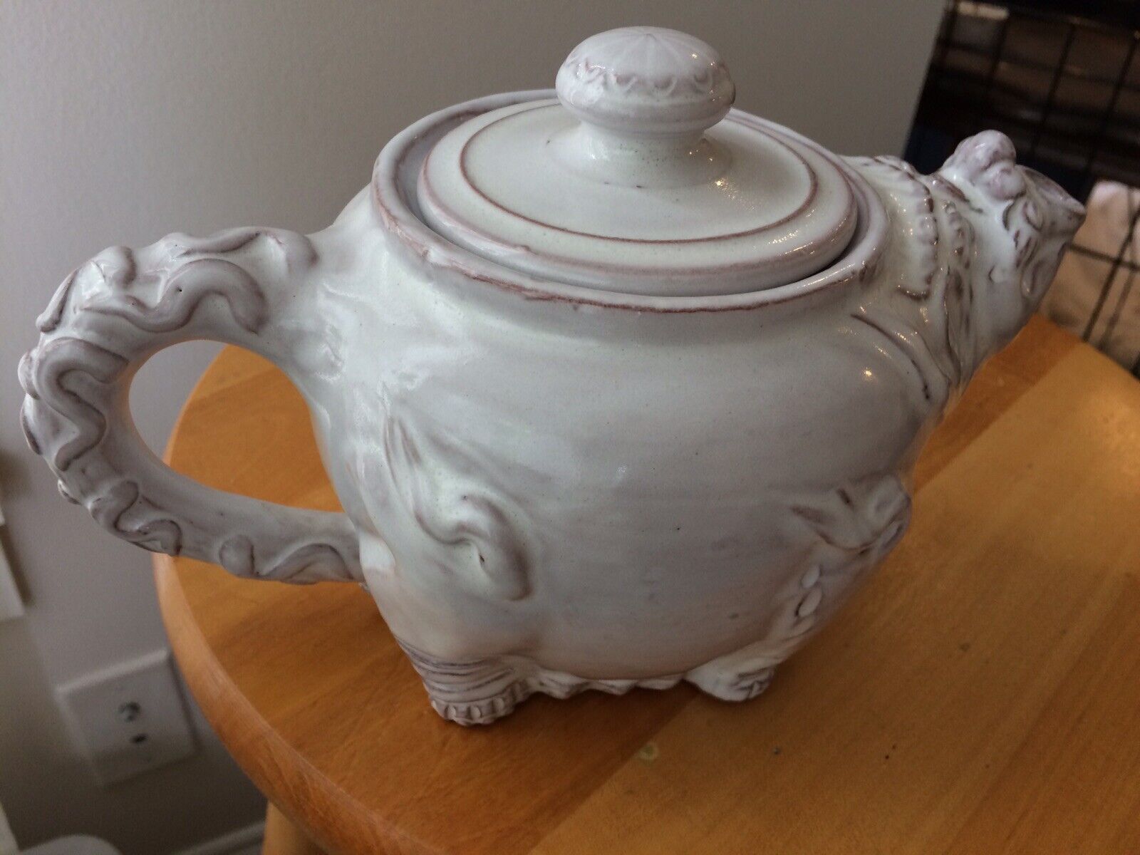 Teapot from Nepal White Glazed Terra Cotta