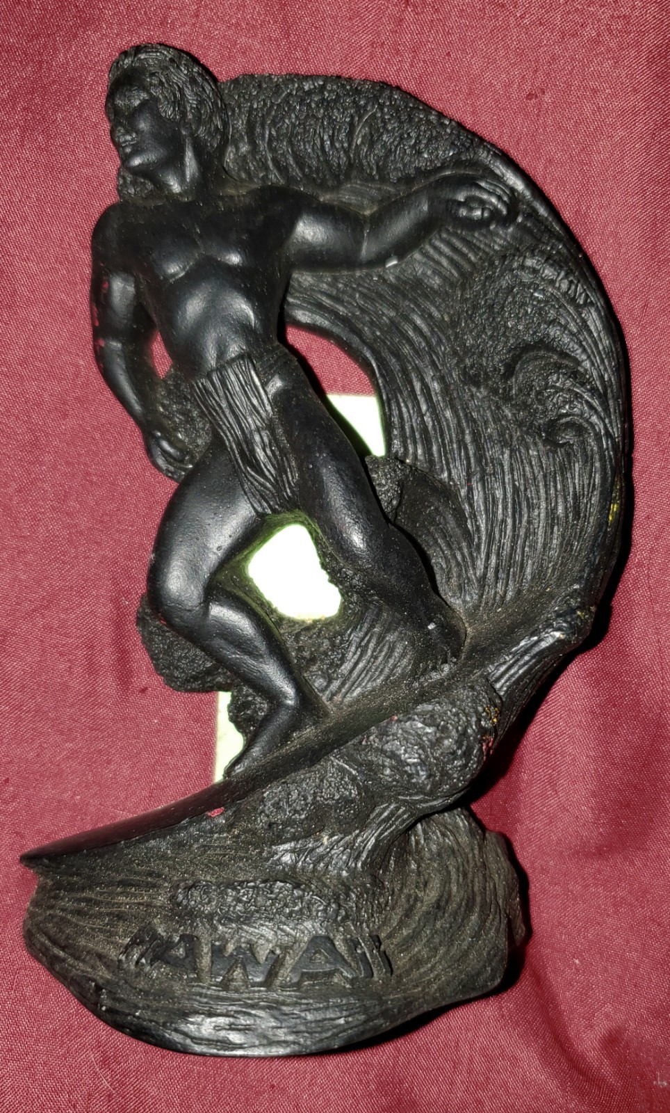Vtg 1968 Coco Joe Hawaii Lava Stone Carved Statue Umi Alii Surfer No. 290