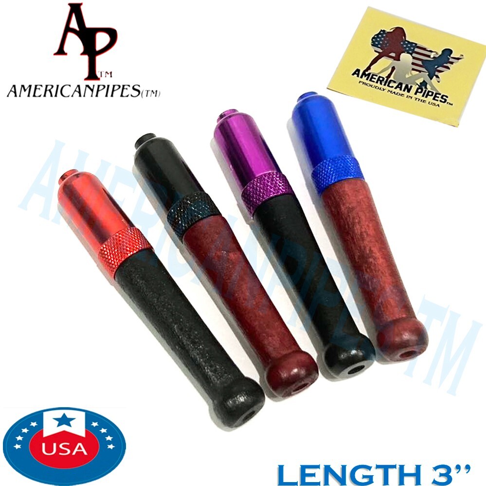 American Pipes™️ 4 Pcs 3\'\' Aluminum + Wood Zeppelin Bullet tobacco Smoking Pipe American Pipes™️ 4 Pcs 3\'\' Aluminum + Wood Zeppelin Bullet tobacco Smoking Pipe