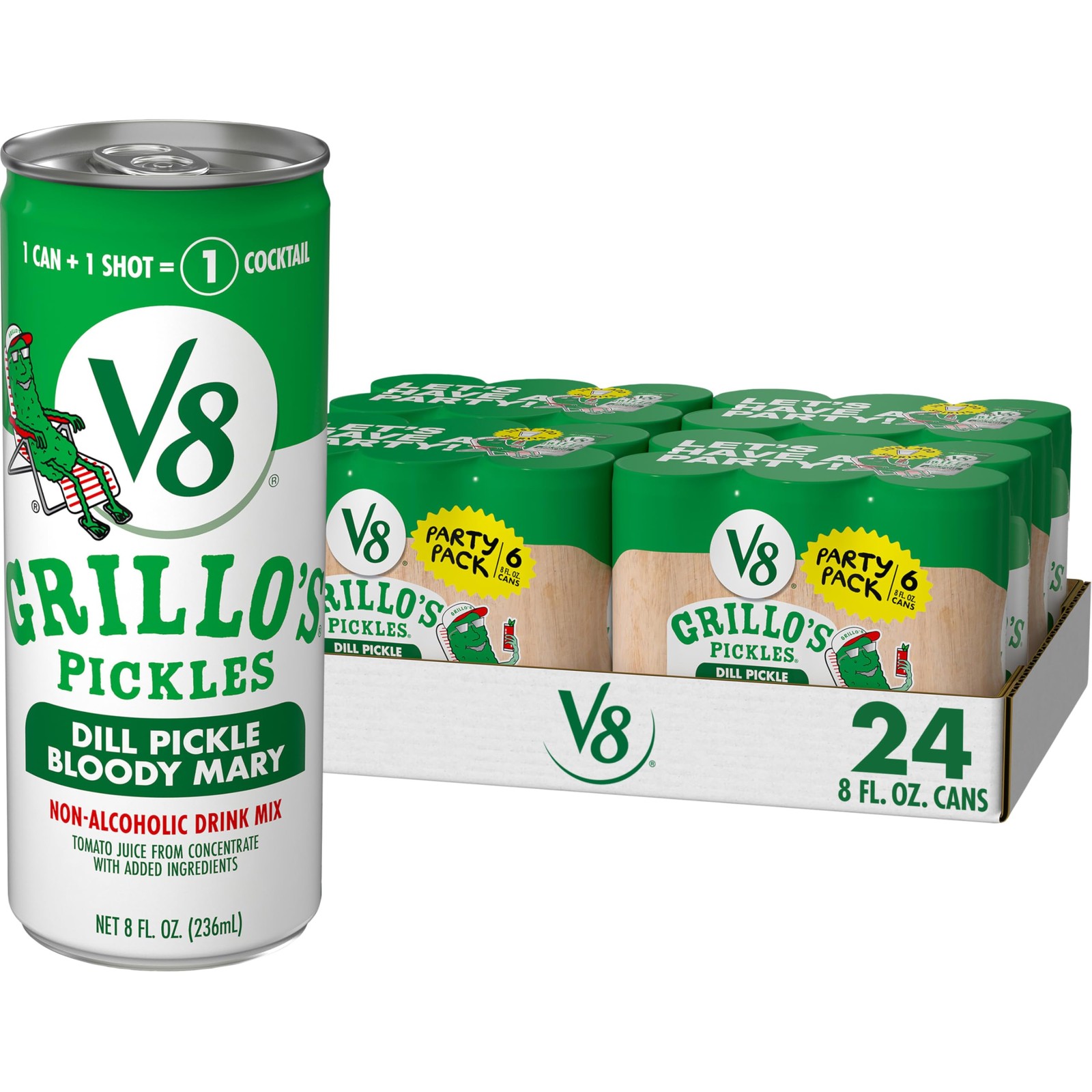 V8 Grillo\'s Pickles Dill Pickle Bloody Mary Mix, 8 fl oz 8 Fl Oz (Pack of 24) V8 Grillo\'s Pickles Dill Pickle Bloody Mary Mix, 8 fl oz 8 Fl Oz (Pack of 24)