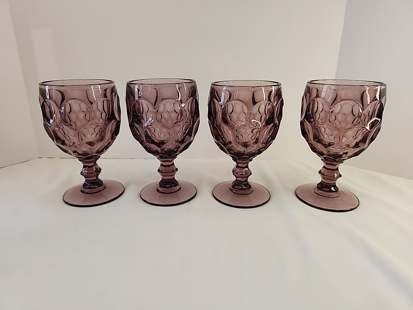 Imperial Glass Ohio Provincial Amethyst Water Goblet 8 Oz Thumbprint Set Of 4