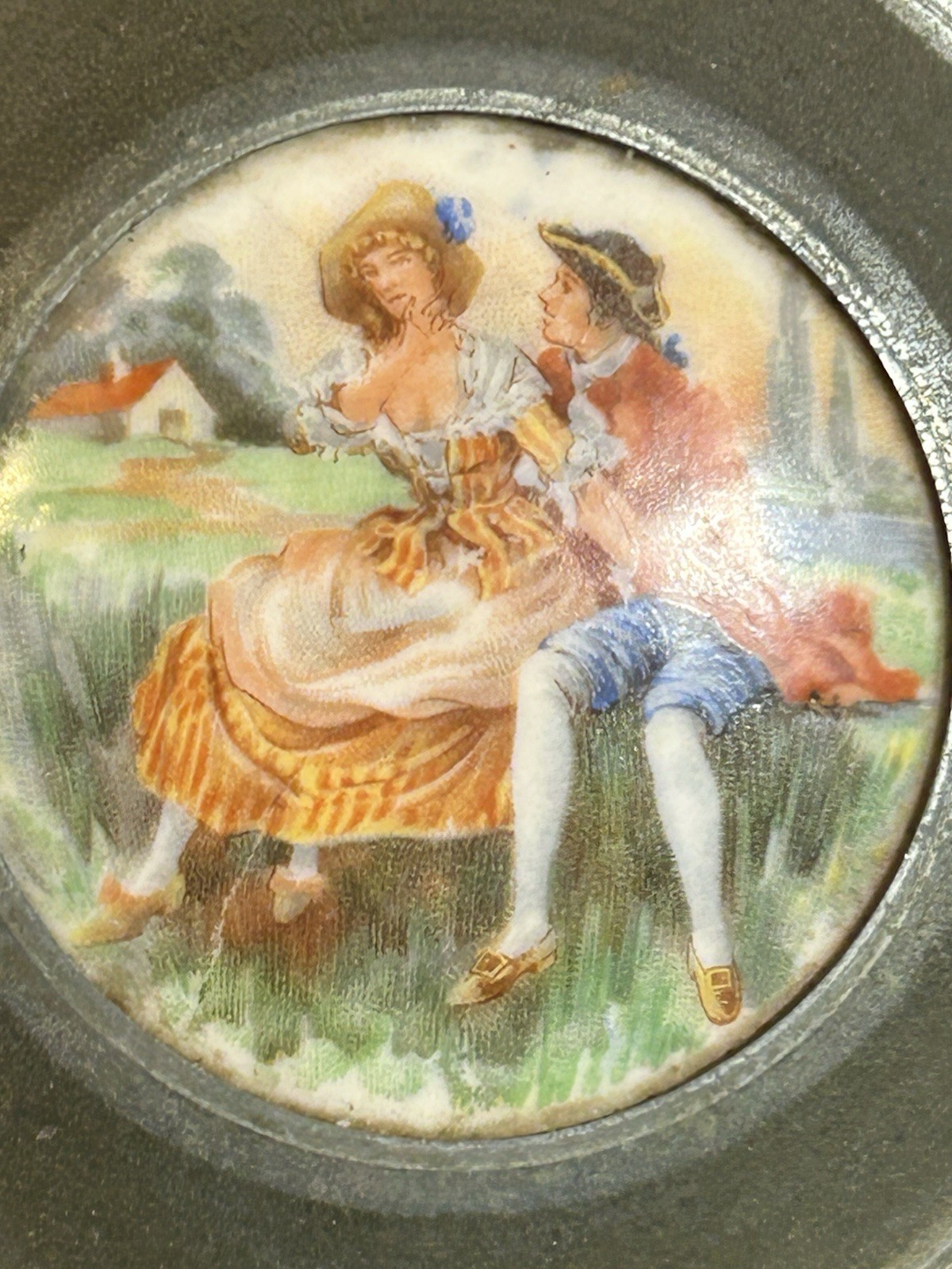 Vintage Wind Up Music Vanity Powder Box Mirror Romantic Recording Scene Working