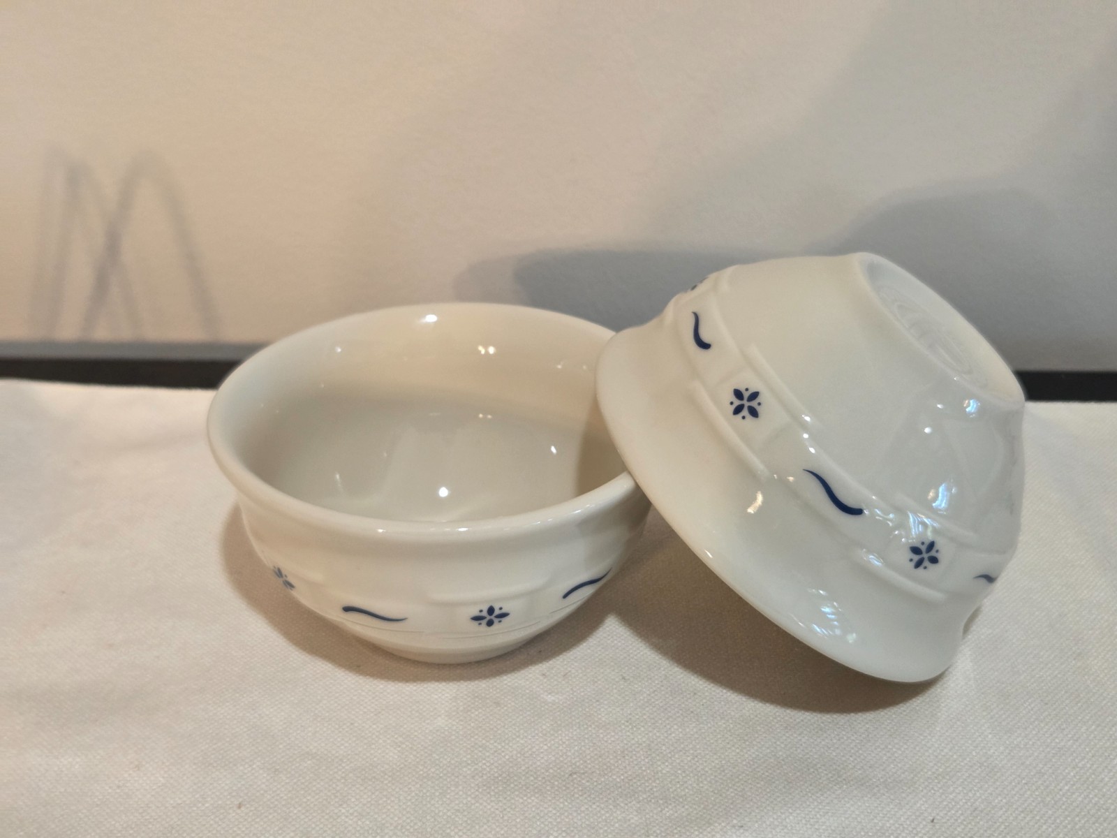 Longaberger  Pottery Woven Traditions SET of 2 Classic Blue Dessert Bowls