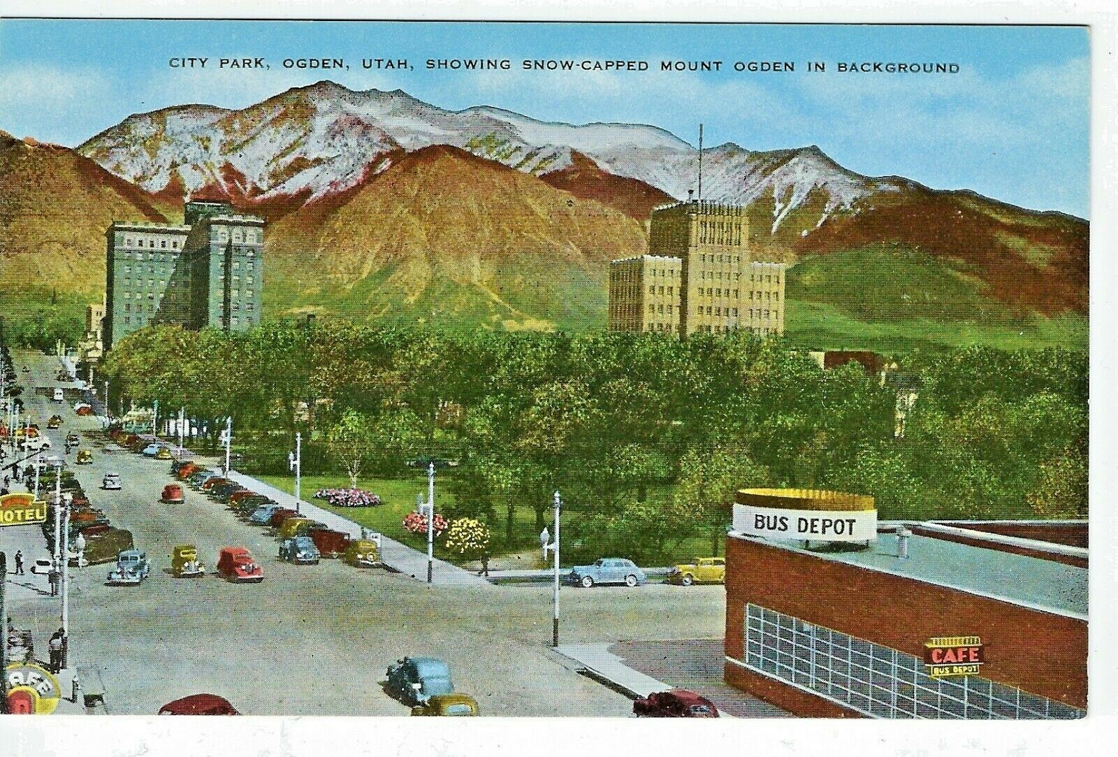 Vintage Cars, City Park, Ogden, Utah, Circa 1940\'s Unused Postcard, Unposted
