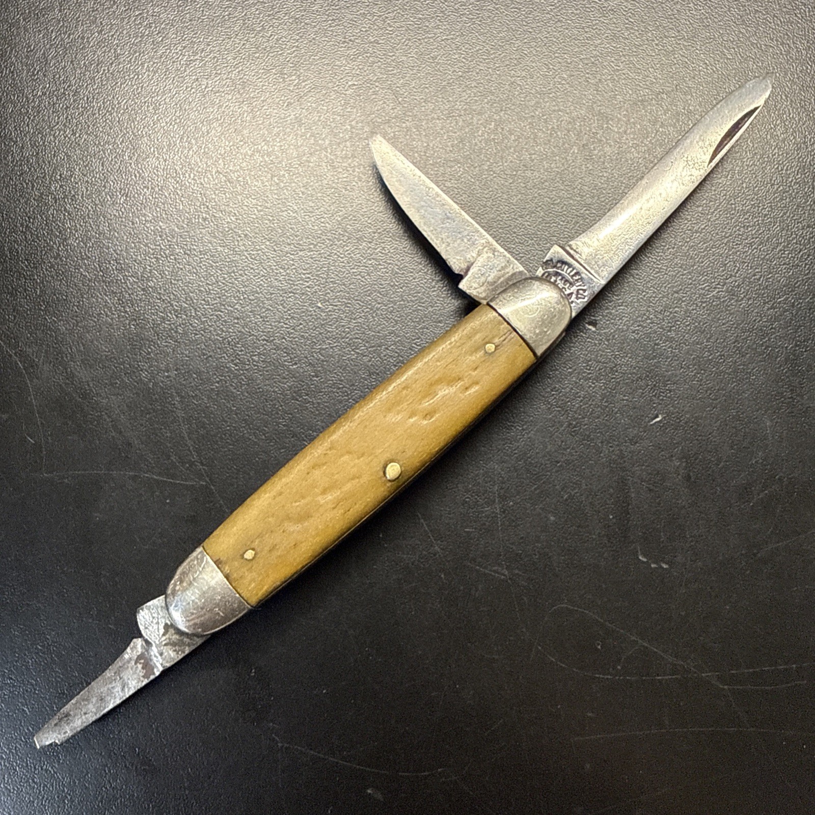 Vintage Pal Cutlery Co USA 1935-1953 Three Blade Pocket Knife Jigged Bone Scales