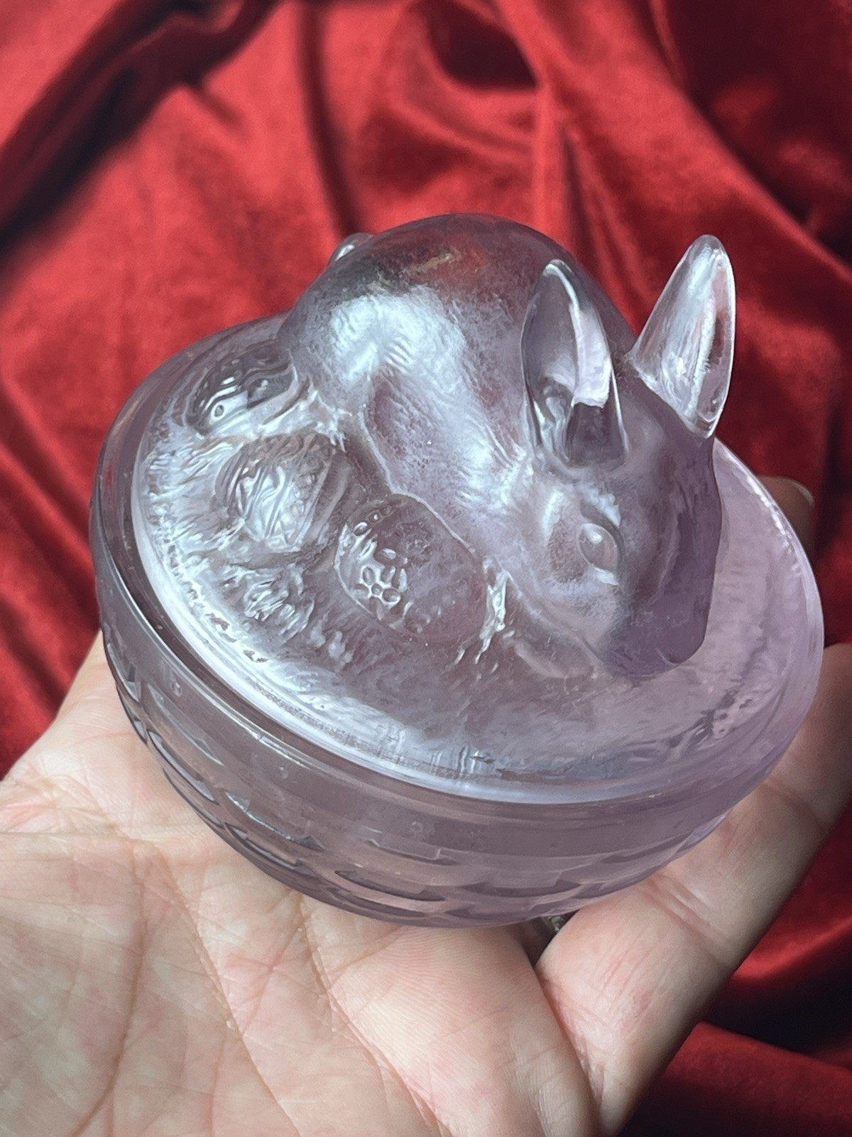 Easter Bunny On Nest Basket Rabbit Covered Nest Dish Lavender Glass Longaberger