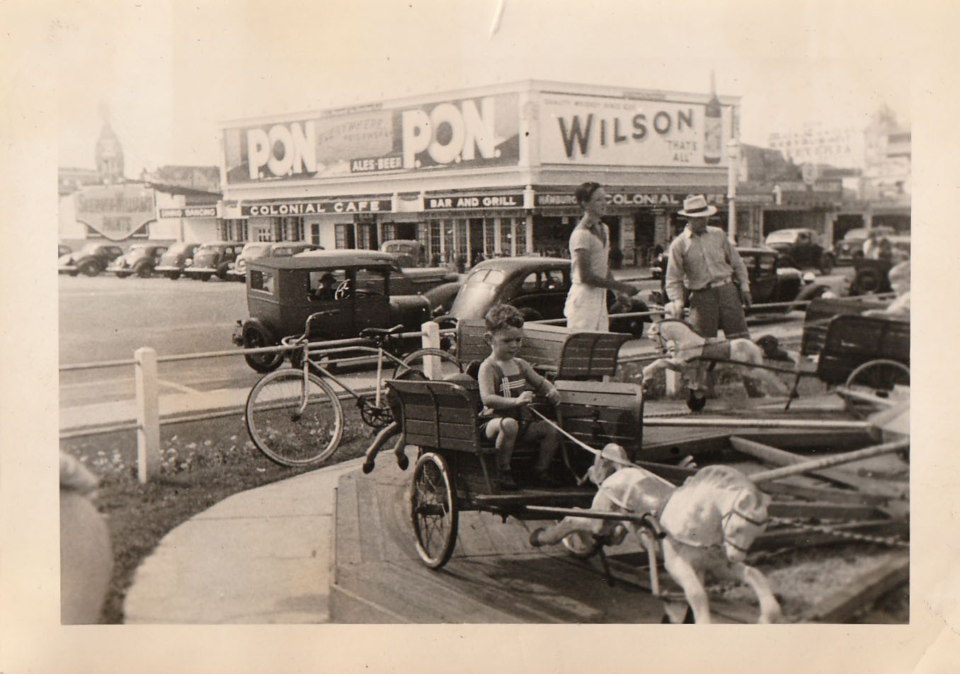 Vintage Photo 1930s Asbury Park NJ Kiddie Ride Colonial Cafe Beer Whiskey Cars