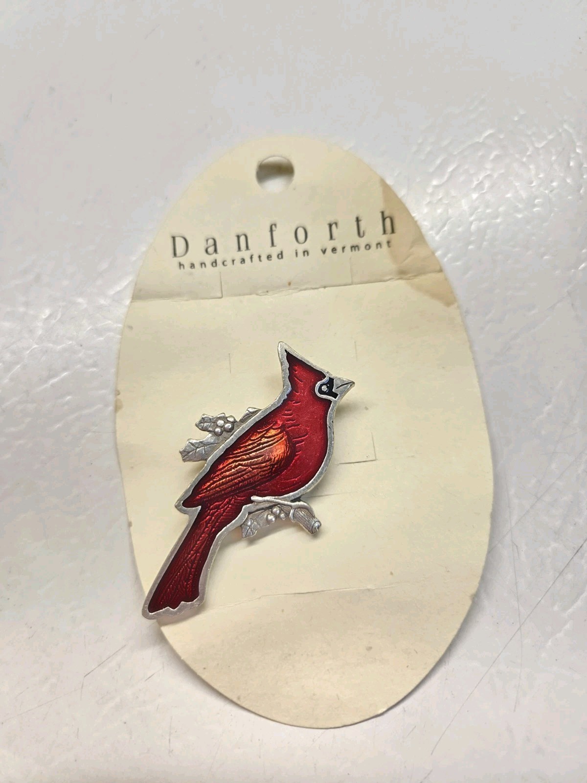 Danforth Fine Pewter Red Cardinal Treasure Box 2-1/4” Handmade In Vermont 