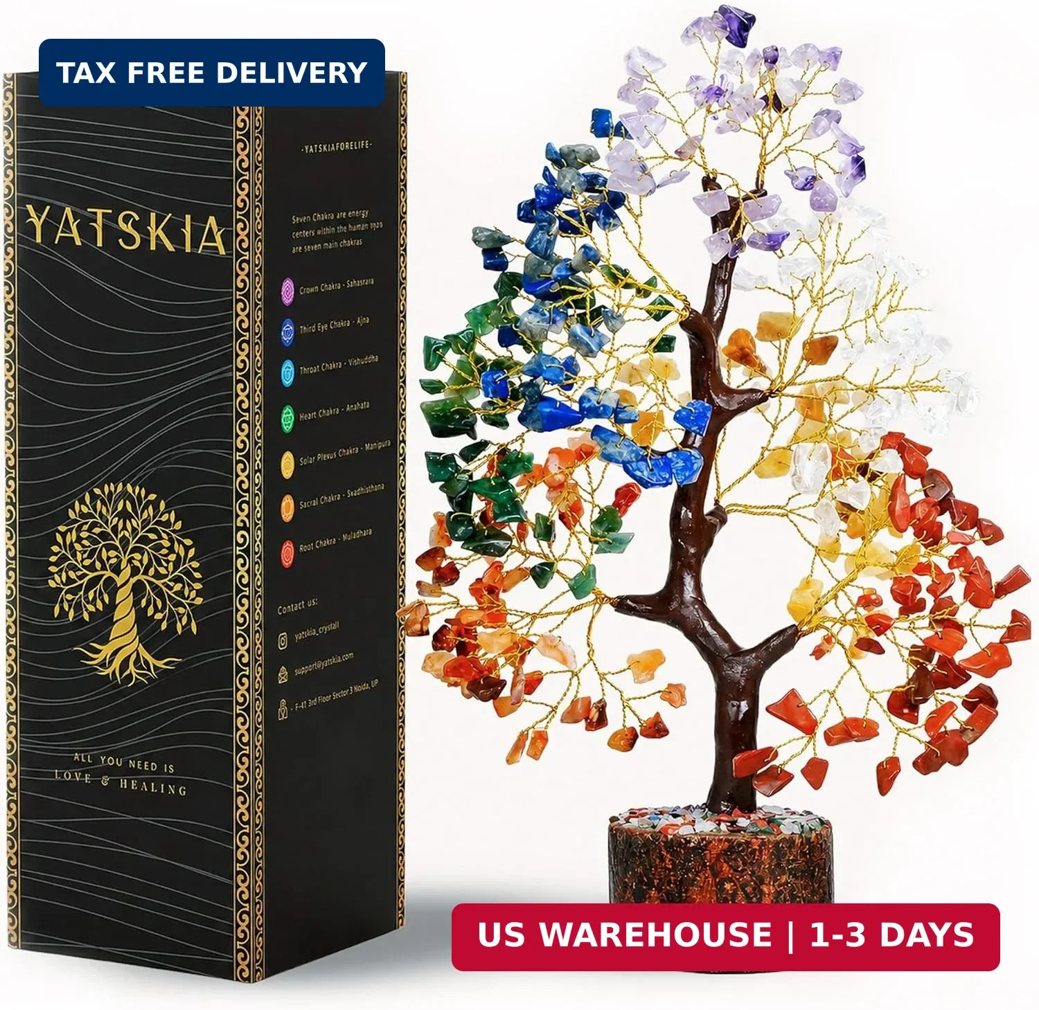 YATSKIA 7 Chakra Tree of Life - Crystals and Healing Stones | Birthday Gifts for
