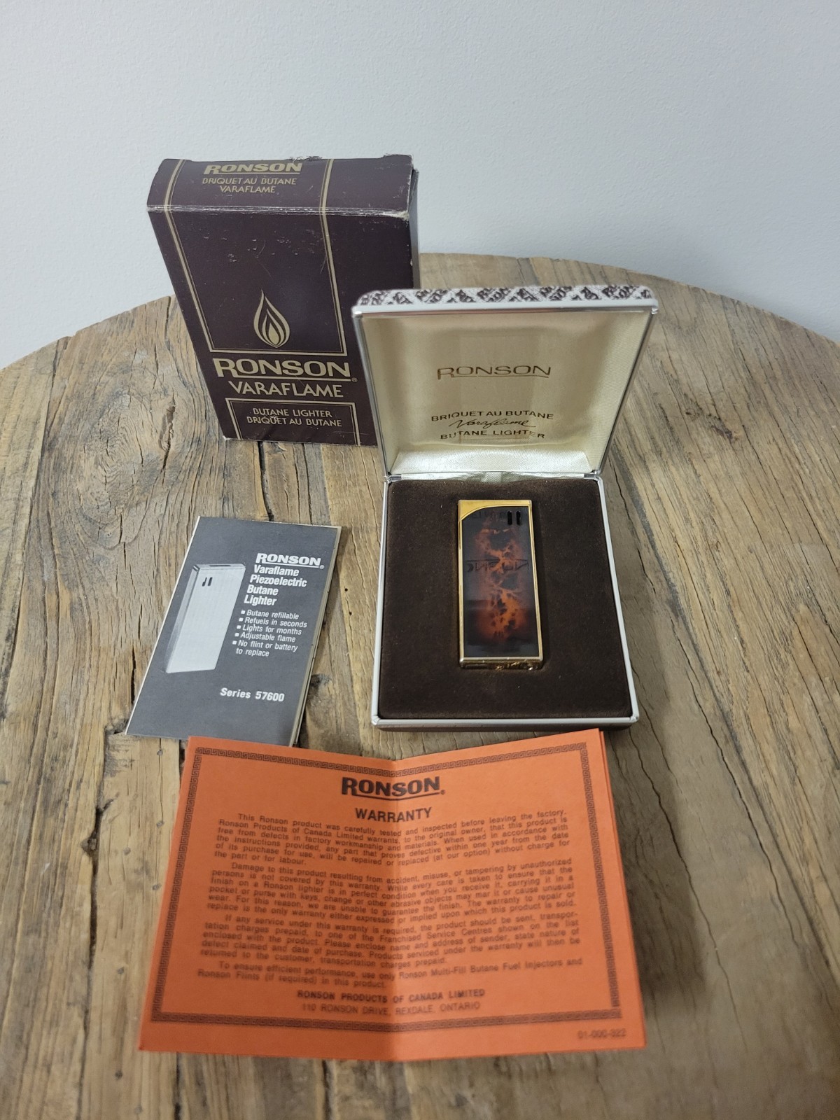 ​Vintage Ronson Varaflame Piezoelectric Butane Lighter Tortoise Gold Boxed Japan