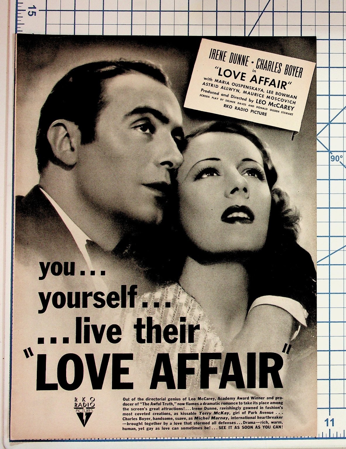 1939 Love Affair Irene Dunne Charles Boyer RKO Radio Vintage Movie Ad Ephemera