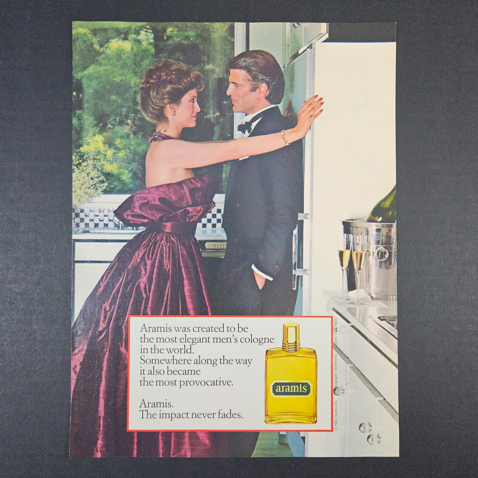 1982 Aramis Mens Cologne Vintage Print Ad Elegant Well Dressed Couple In Kitchen