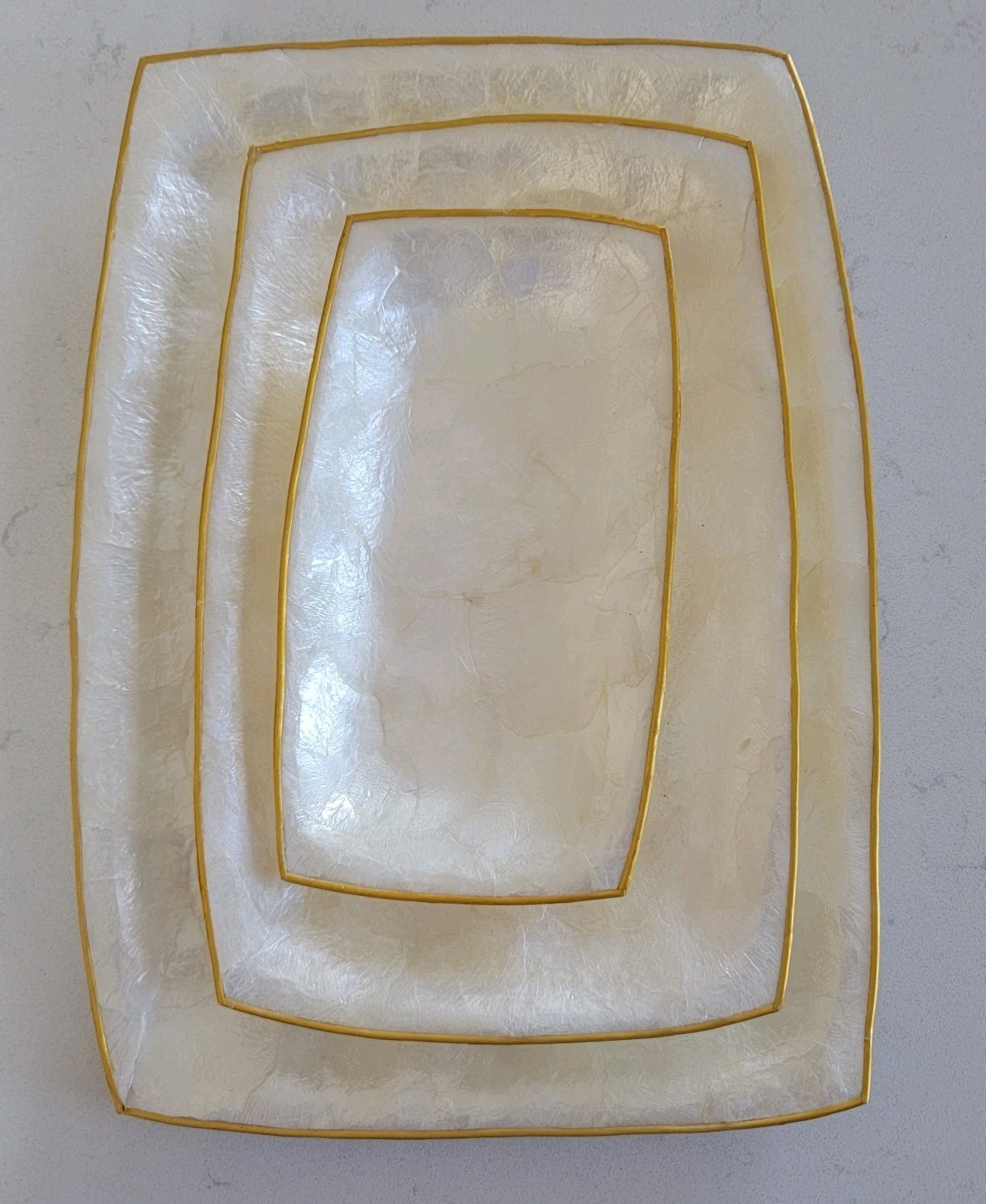 Rectangular Capiz Shell Tray Plate Trinket Vanity Tray w/gold trim, 3 Piece Set Rectangular Capiz Shell Tray Plate Trinket Vanity Tray w/gold trim, 3 Piece Set