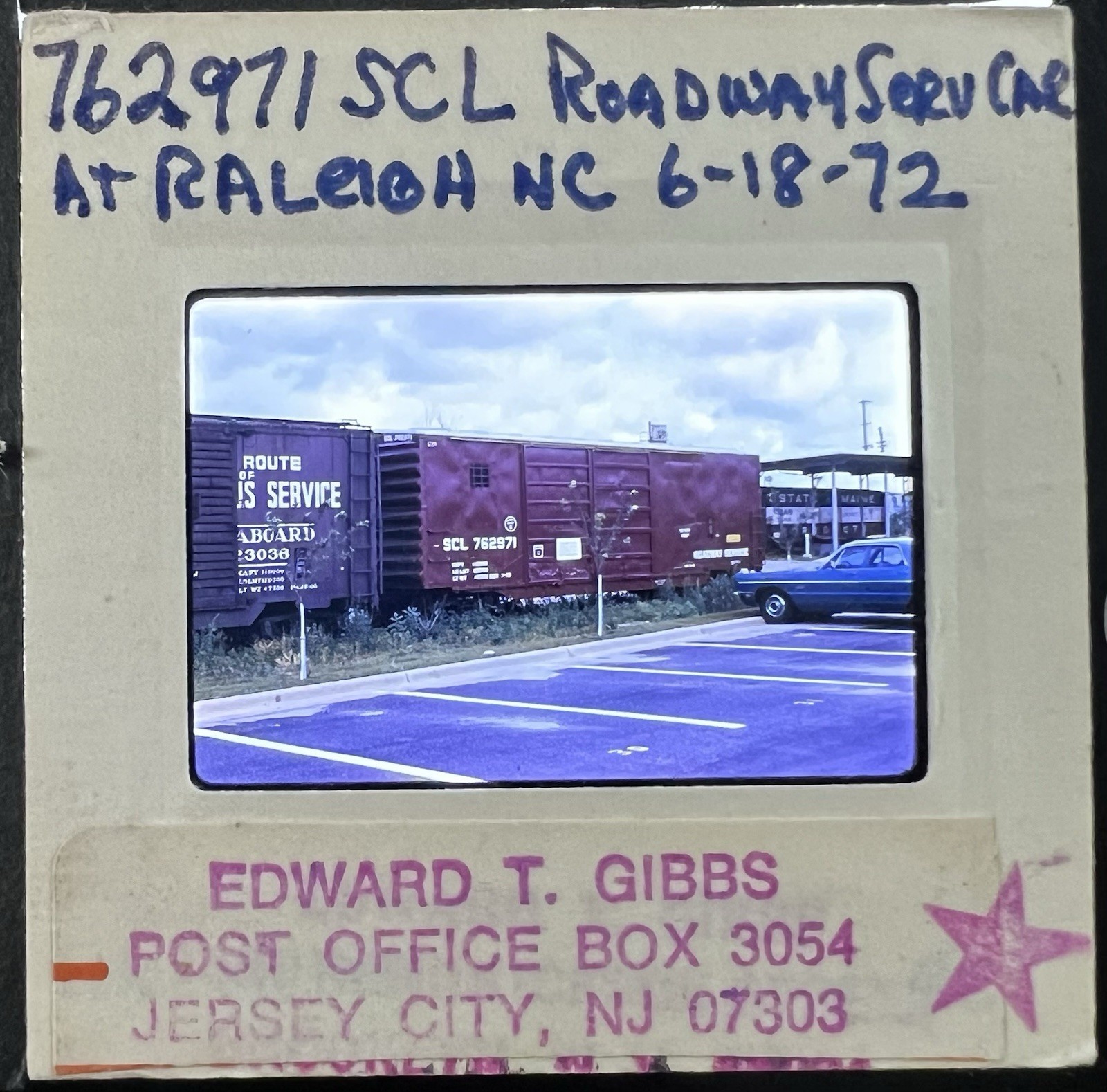 Vint 1972 35mm Train/Railroad Slide 762971 Roadway Serv. Car, SCL, Raleigh, NC