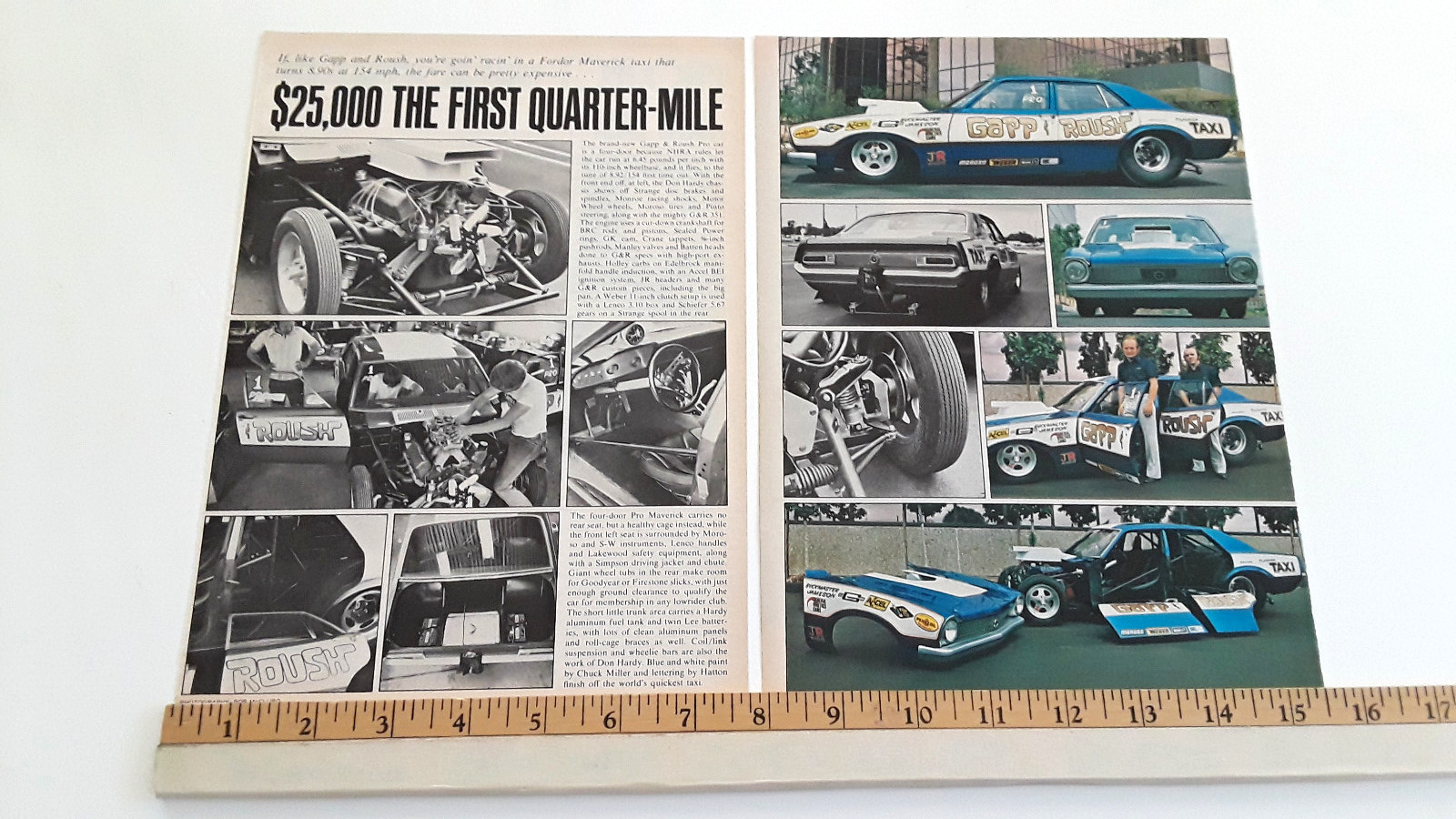 GAPP & ROUSH FORD MAVERICK PRO STOCK RACE CAR ORIGINAL 1974 ARTICLE