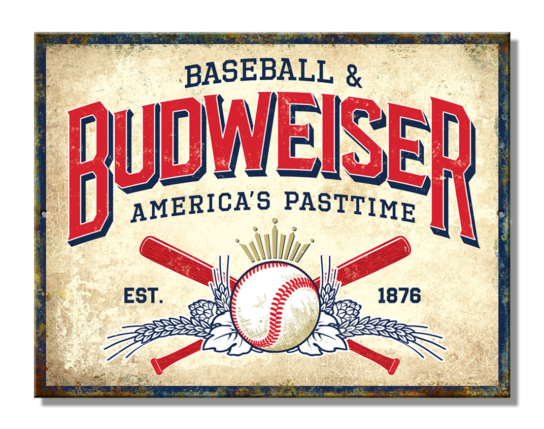 Budweiser Baseball America\'s Pasttime tin sign 8.25\ Budweiser Baseball America\'s Pasttime tin sign 8.25\