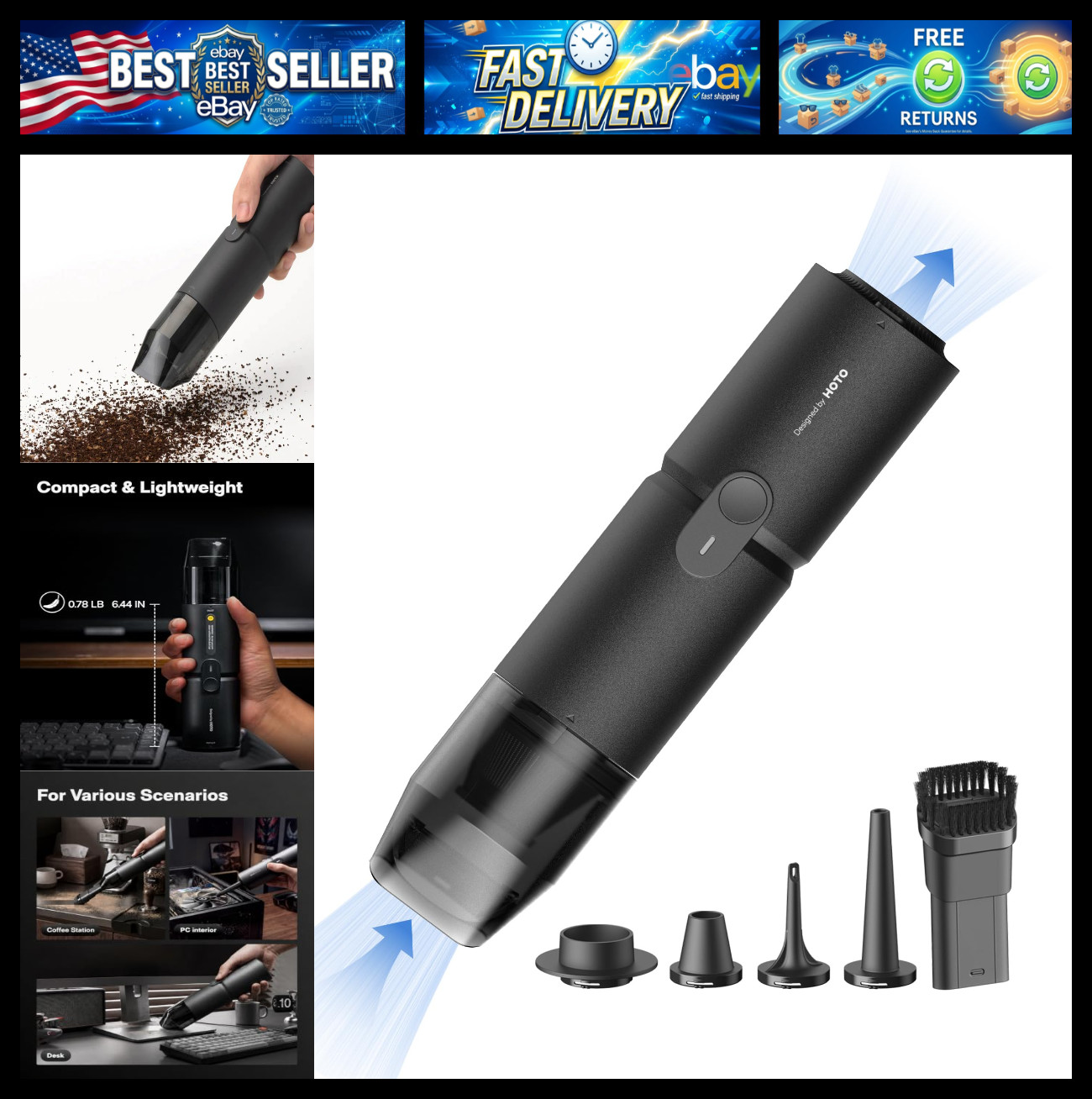 HOTO Handheld Desk Vacuum Cordless, Small Vacuum Cleaner, 15000Pa