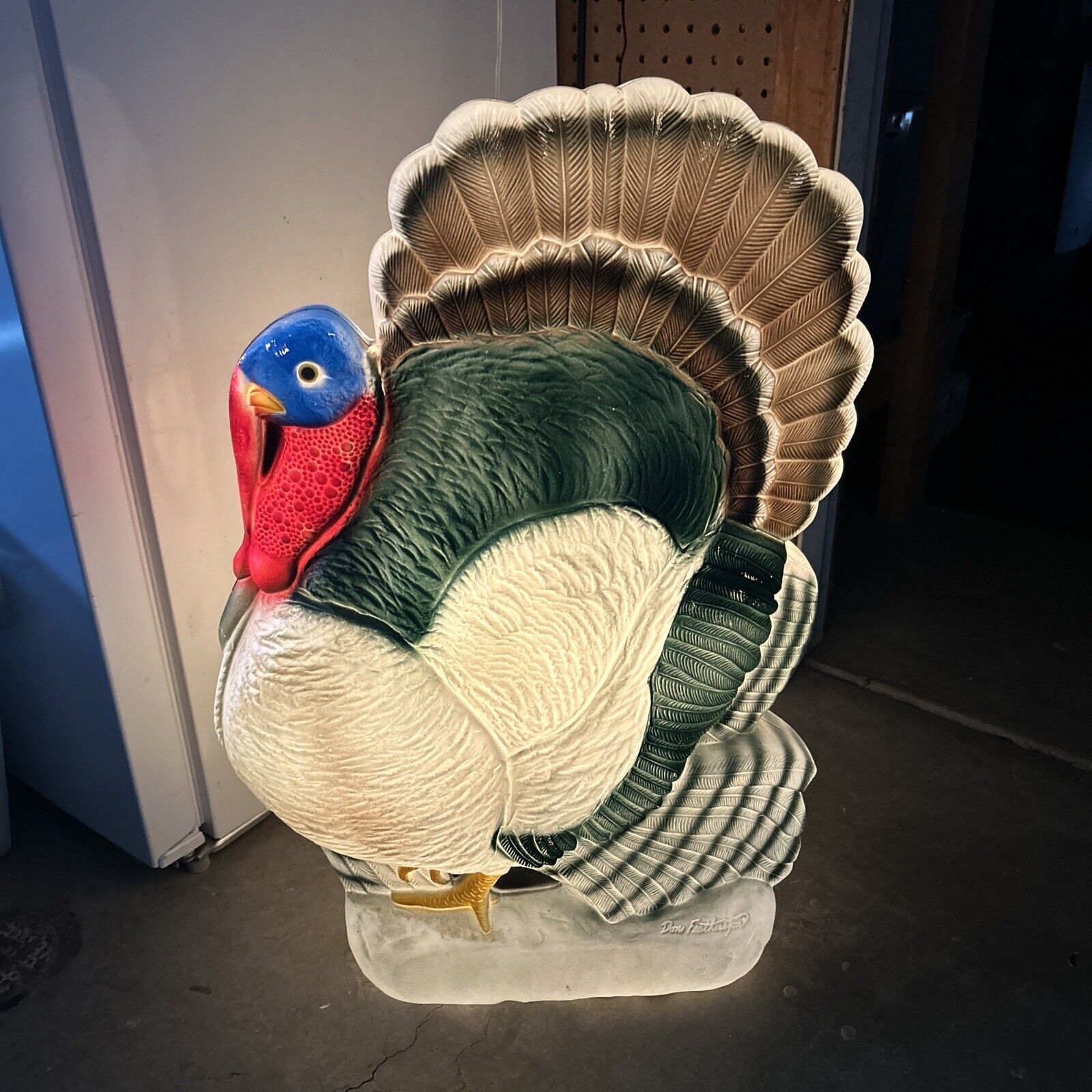 VINTAGE THANKSGIVING BLOW MOLD DON FEATHERSTONE TURKEY LIGHTED BY UNION 25\