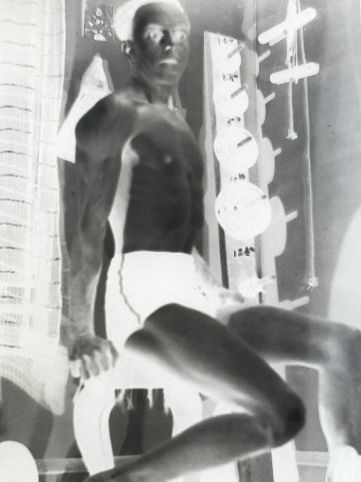 Vintage 2 1/4 Negative Of Shirtless Handsome Man In Gym Working Out Tight Shorts