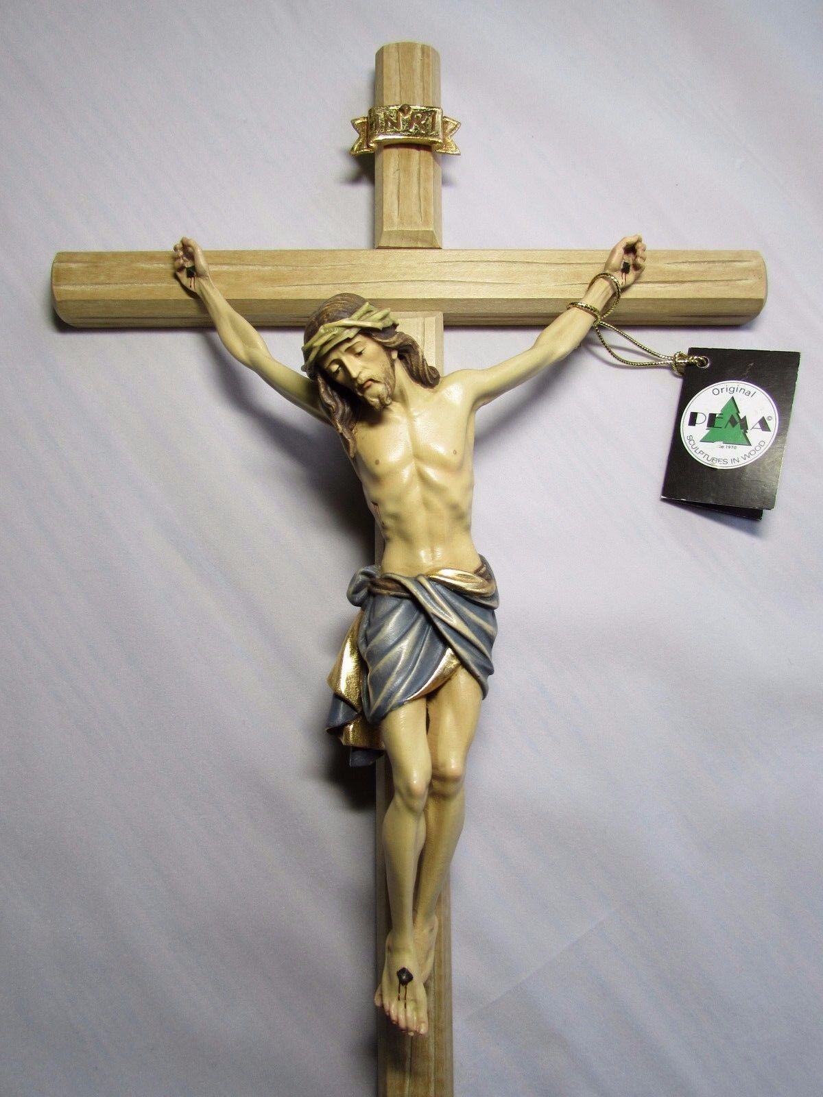 Large Wall Cross, Crucifix - Beautifully Hand Painted & Hand Carved - All Wood 