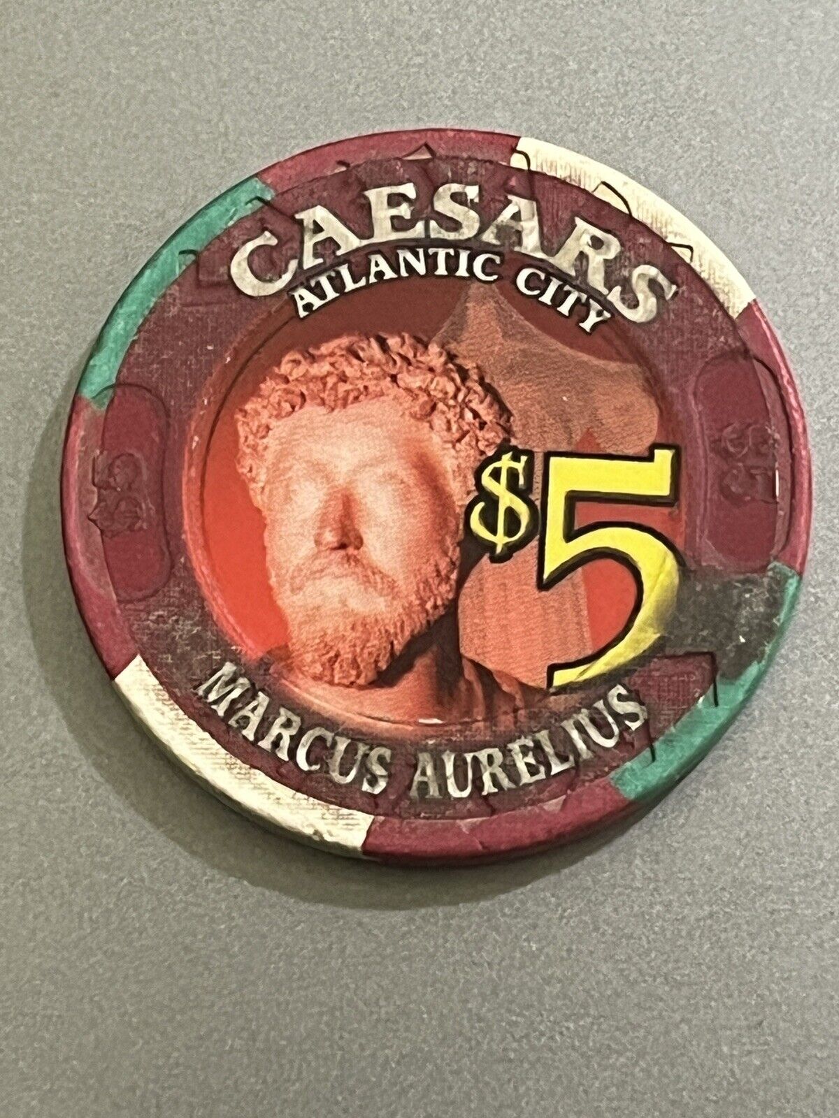 Caesars Atlantic City NJ $5 Five Casino Chip Roman Emperor Marcus Aurelius Vtg