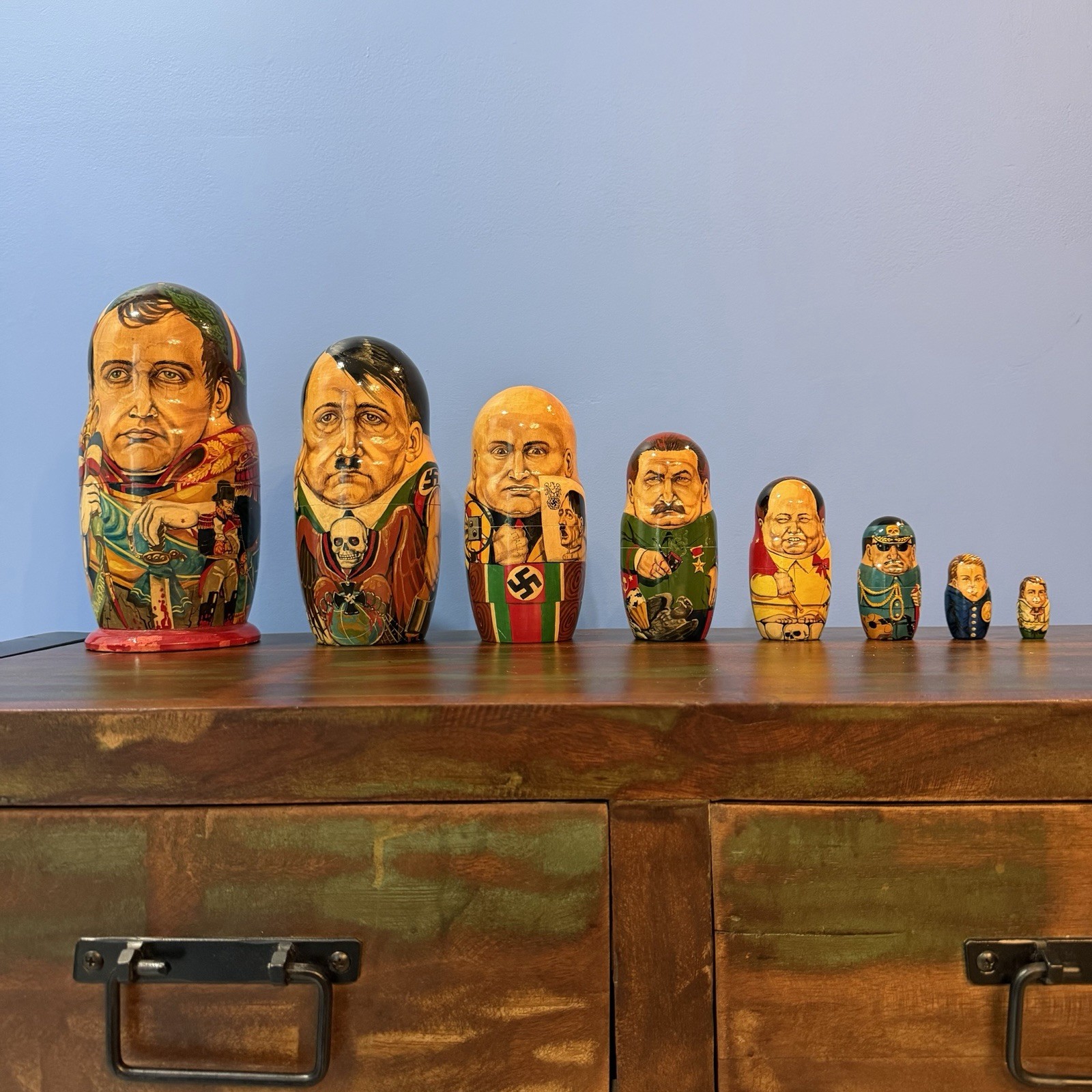 Vintage 1992 Traditional Wooden Matryoshka Signed Nesting Dolls 8 Pieces