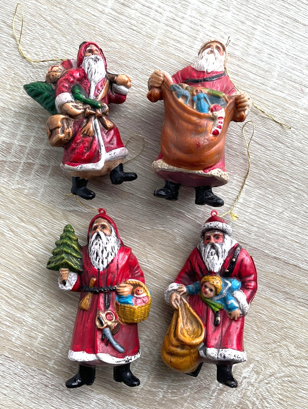 VTG Set of 4 Blow Mold Hard Plastic Santa Claus Christmas Ornaments 3-4\