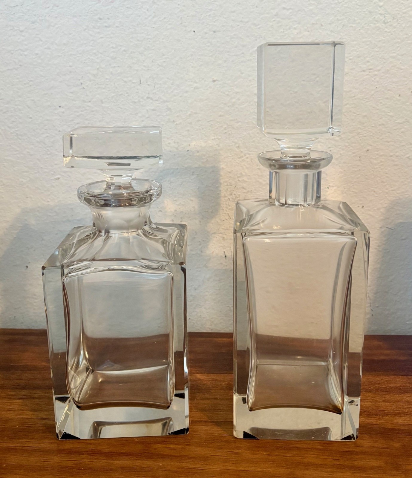 PAIR Vintage Bruno Posselt Art Deco MCM Crystal Liquor Whisky Square Decanters PAIR Vintage Bruno Posselt Art Deco MCM Crystal Liquor Whisky Square Decanters