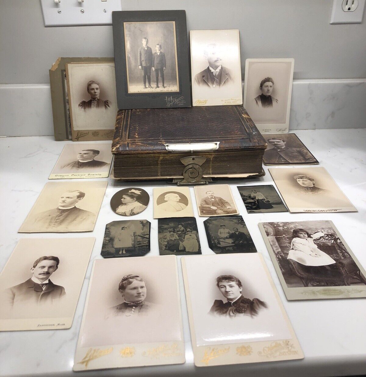 Antique 19th Century Victorian Family Photo Album Tin Types Genealogy Boston MA