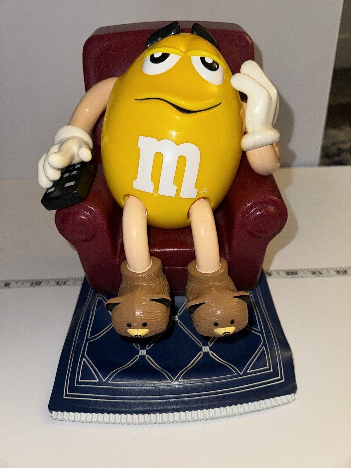 Collectible M&M\'S Candy Dispenser YELLOW in Recliner W/ Remote & Slippers, 1999