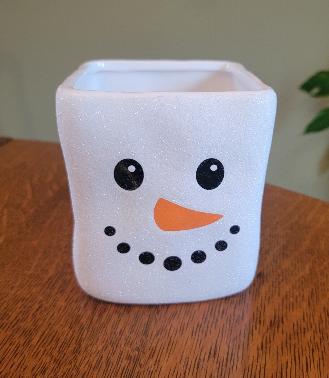 Teleflora Snowman Sparkly Planter Pottery Square Pot