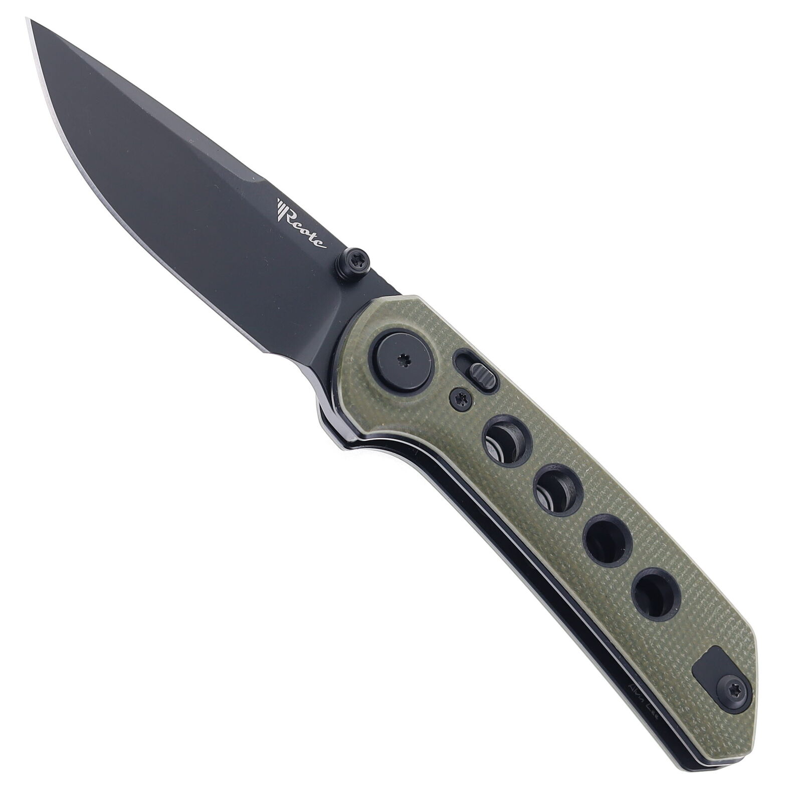 Reate PL-XT Folding Knife Green Micarta Handle Nitro-V Plain Black PVD Finish