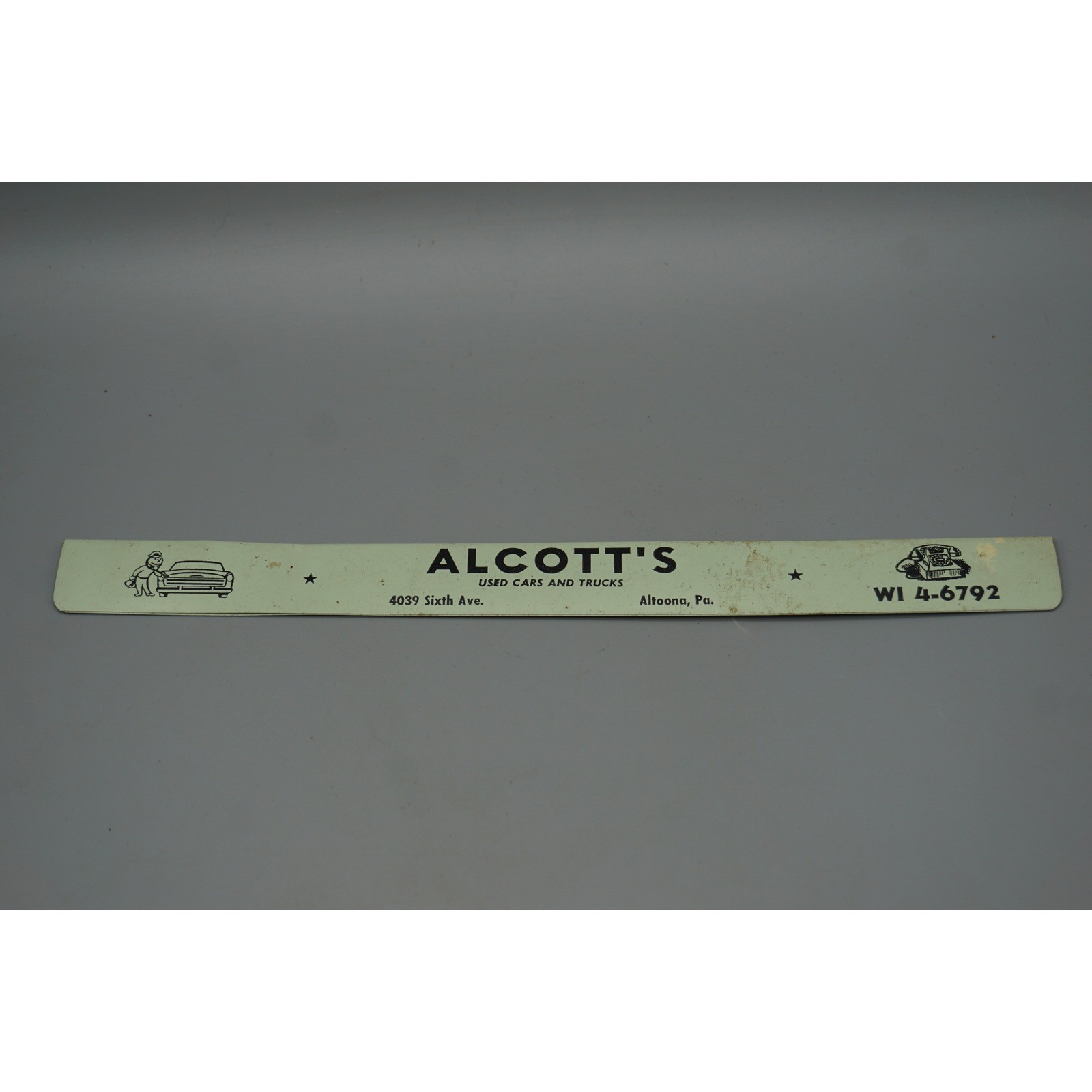Vintage Altoona PA Advertising Sign Strip Alcott\'s Used Cars Rite-Way TV 11 Inch Vintage Altoona PA Advertising Sign Strip Alcott\'s Used Cars Rite-Way TV 11 Inch