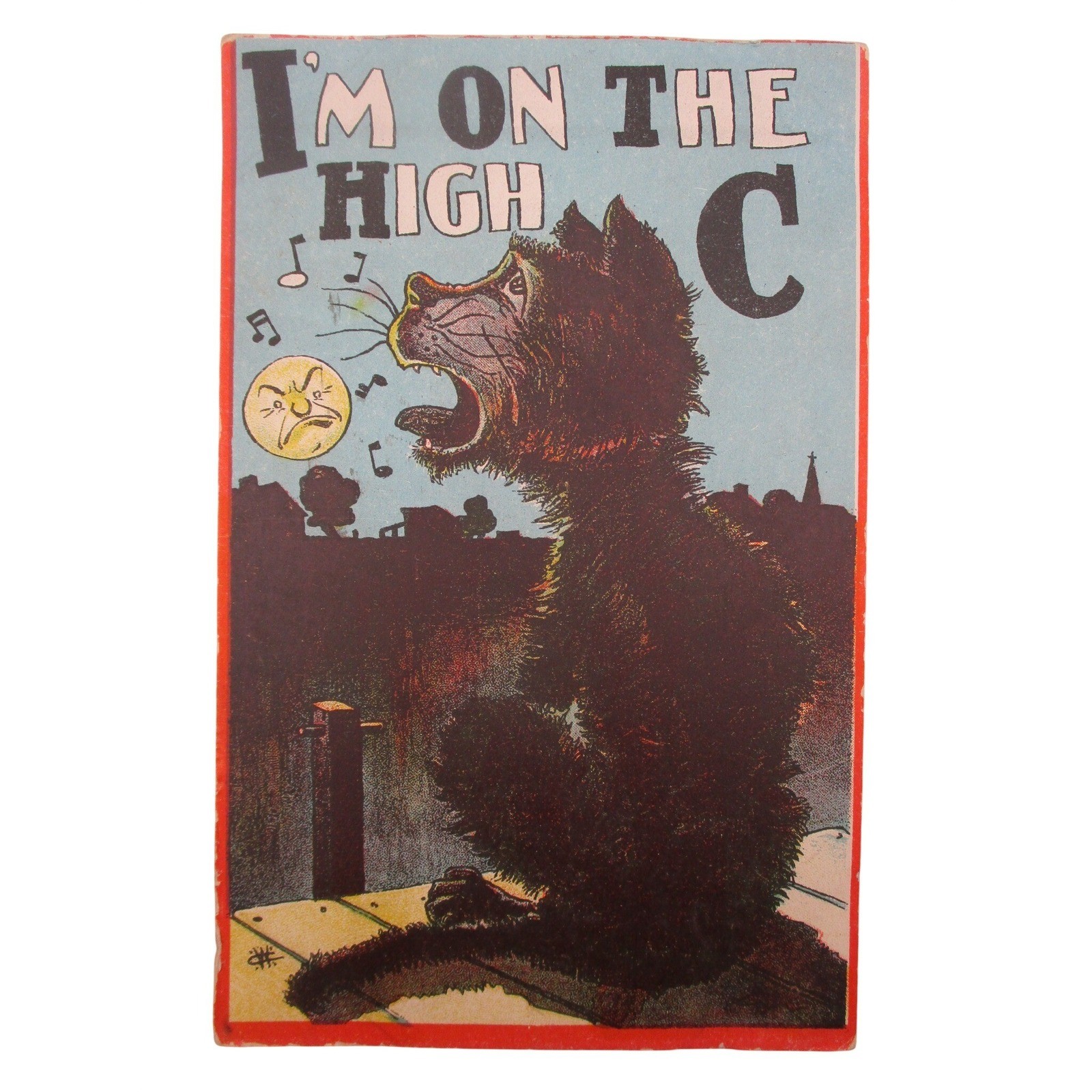 Vintage 1907 High C Singing Black Cat Postcard Humorous Antique Canada Post Card