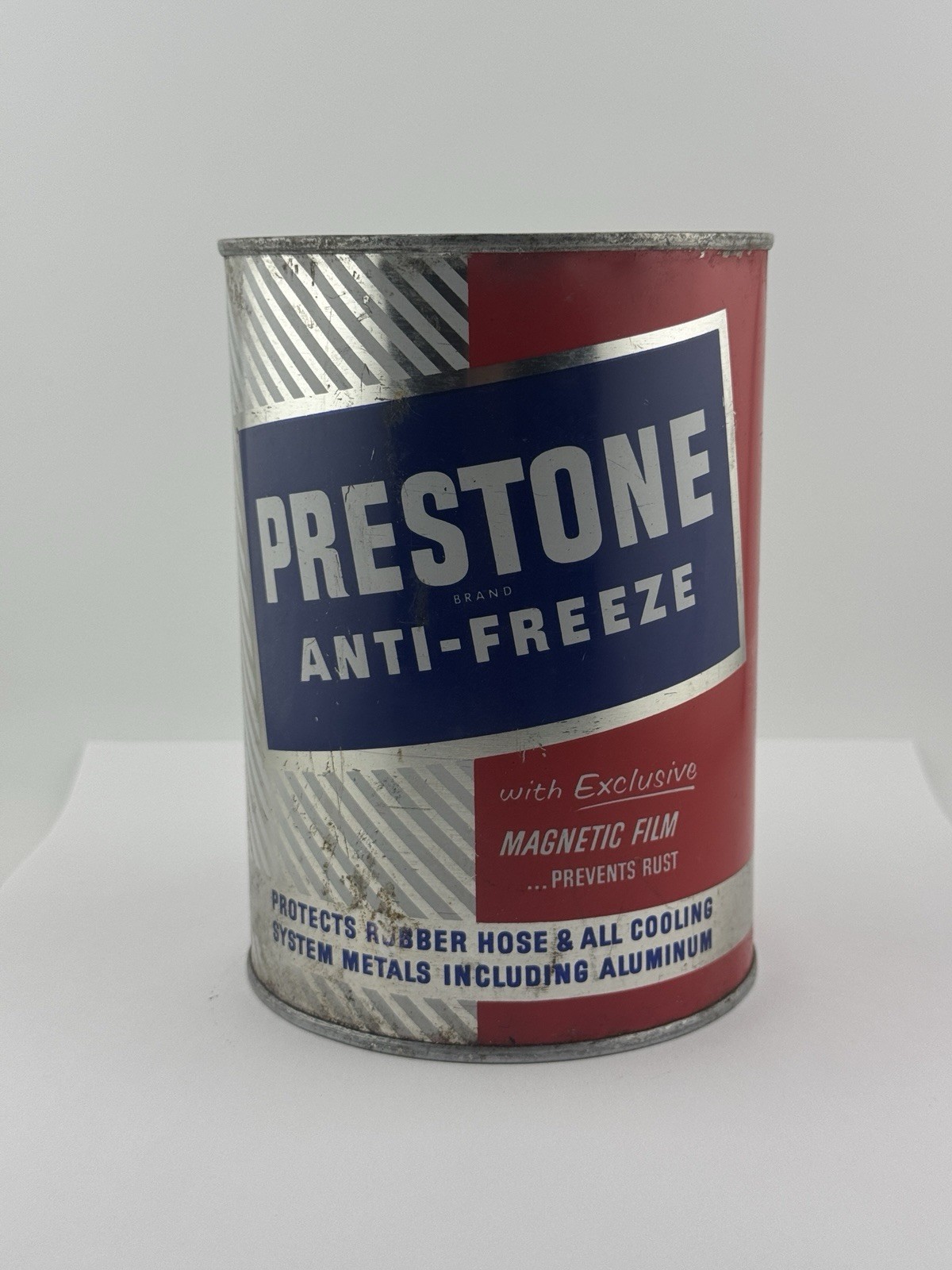 NOS Vintage 1Qt Unopened Prestone Anti Freeze Tin Can Gas Motor Oil Advertising