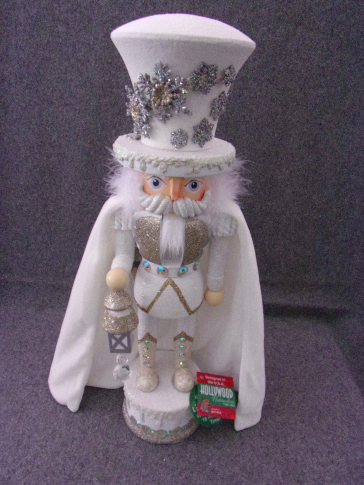 Kurt Adler Hollywood LED Lighted Hat Nutcracker 17 in. White Silver