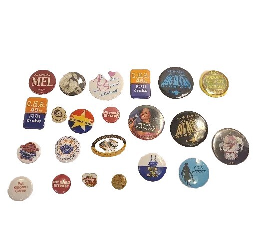 Large Lot of 20+ Buttons, Pins, Vintage, Politics Music University Schools More