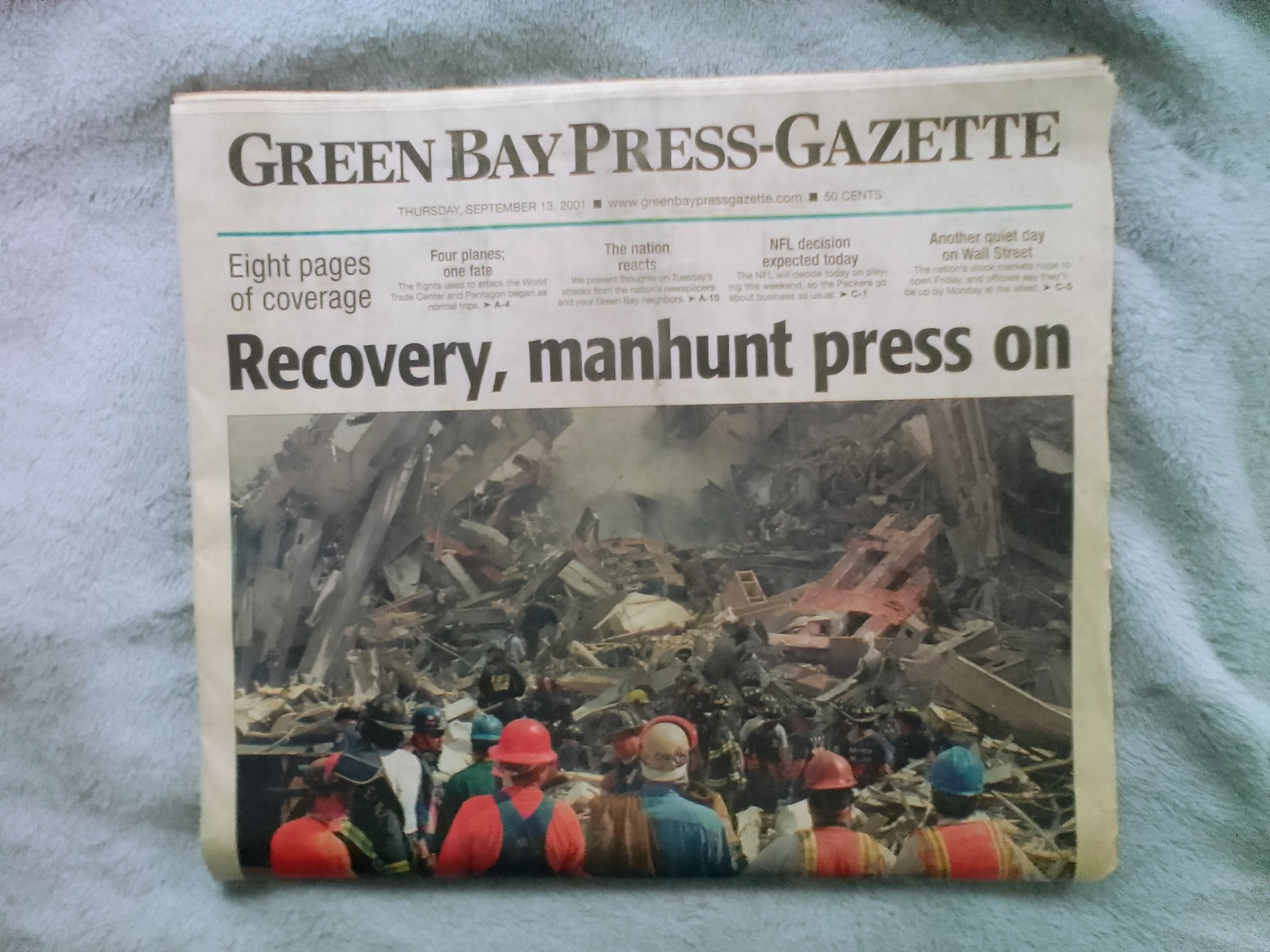 Green Bay Press Gazette Newspaper From Historic 9-11 Tragedy Dated 9-13-2001