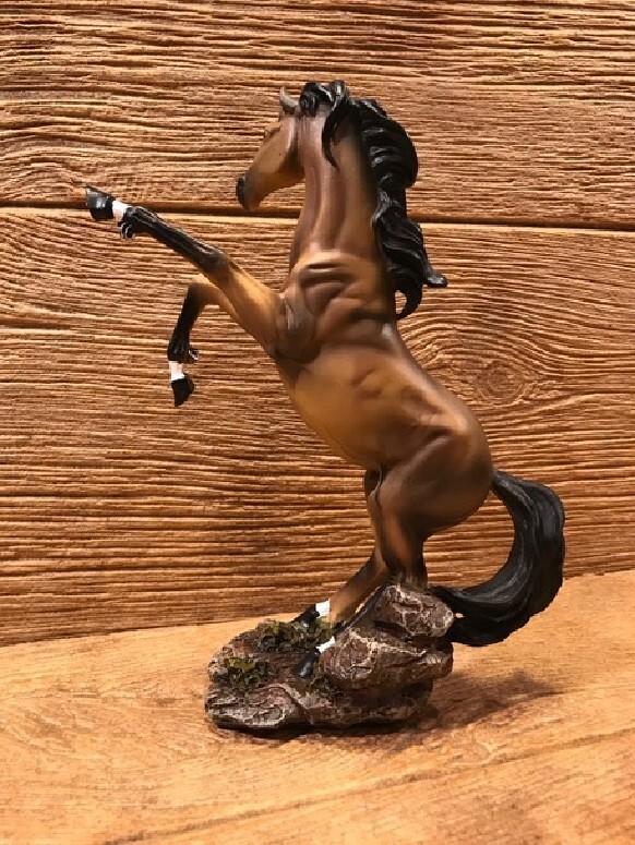 Wild Stallion Brown Horse Rearing Back Figurine 73879R