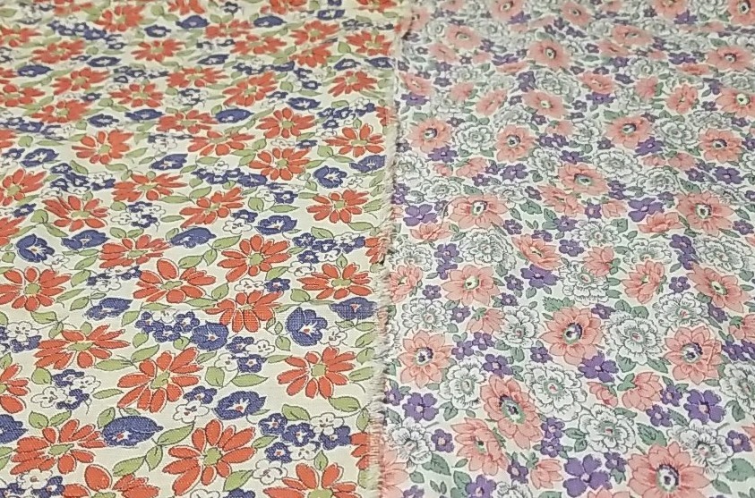 Antique Feedsack, 2 Matching Partial Florals, Red 34 Antique Feedsack, 2 Matching Partial Florals, Red 34